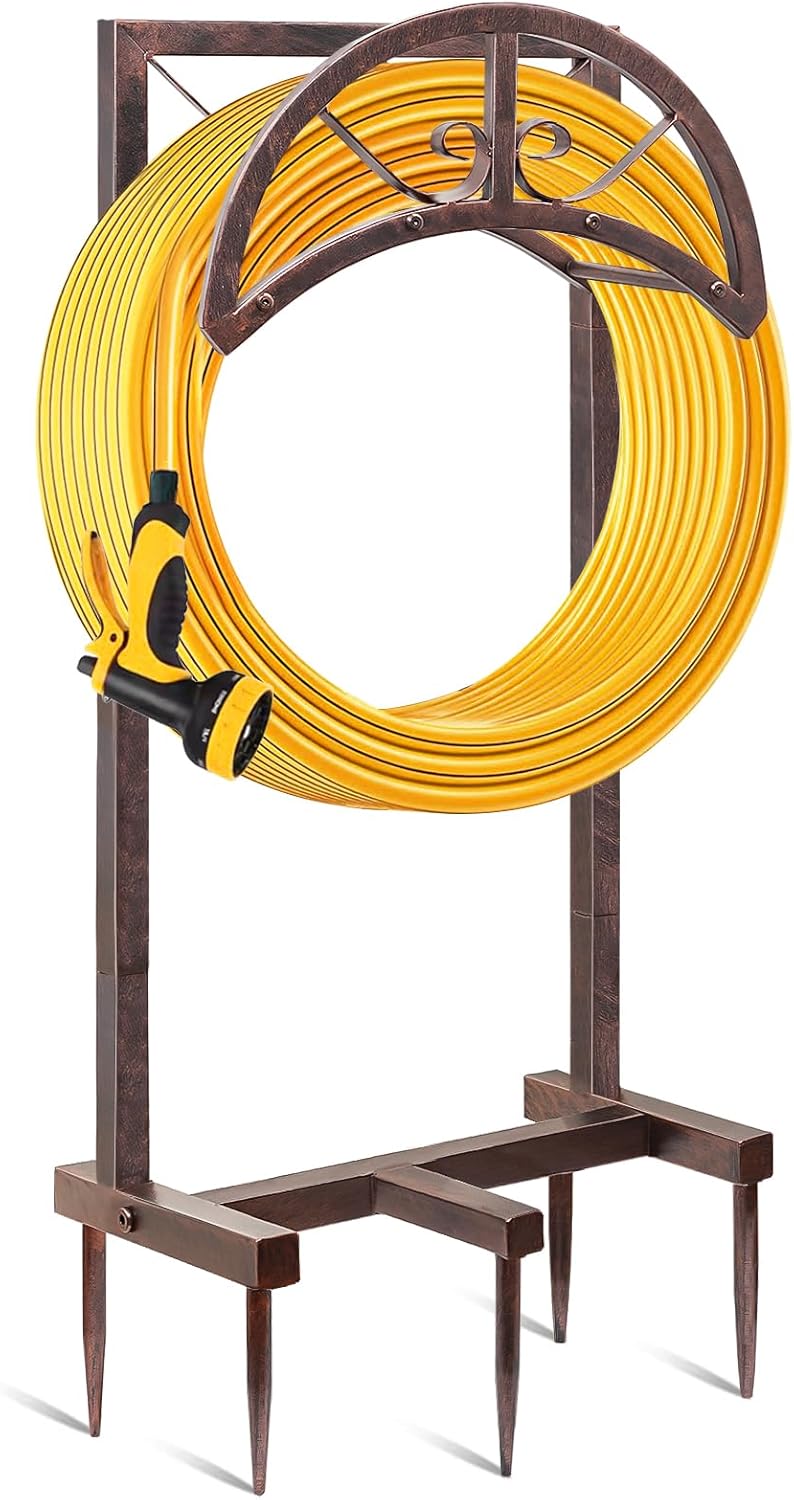 SHUONIVS Soporte para manguera de agua de jardín con 5 picos, colgador de manguera resistente mejorado independiente con capacidad para manguera de
