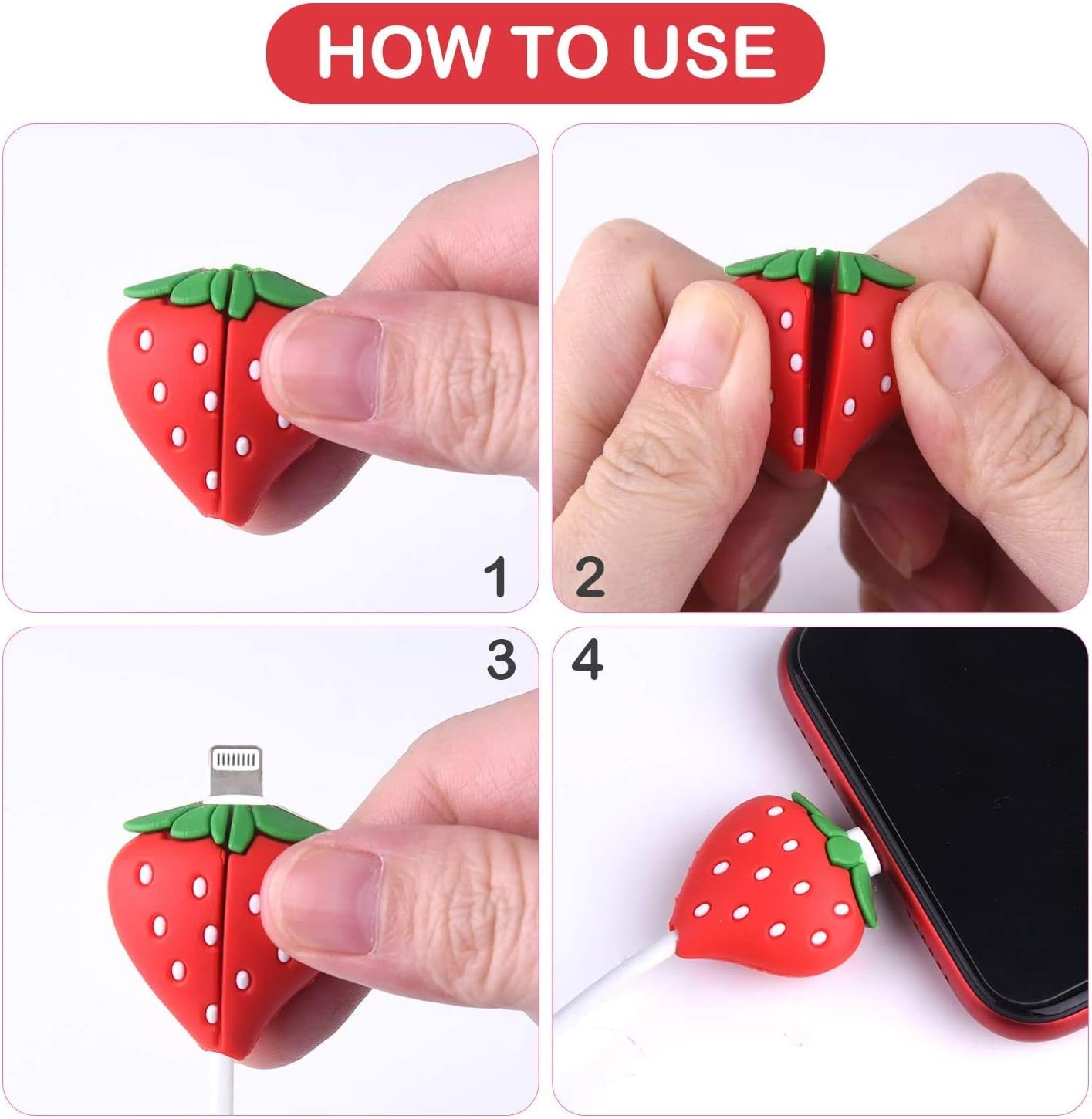 20 protectores de cable USB para iPhoneiPad, protectores de cable de plástico para lindas bebidas, frutas, dinosaurios, animales, protector de cable