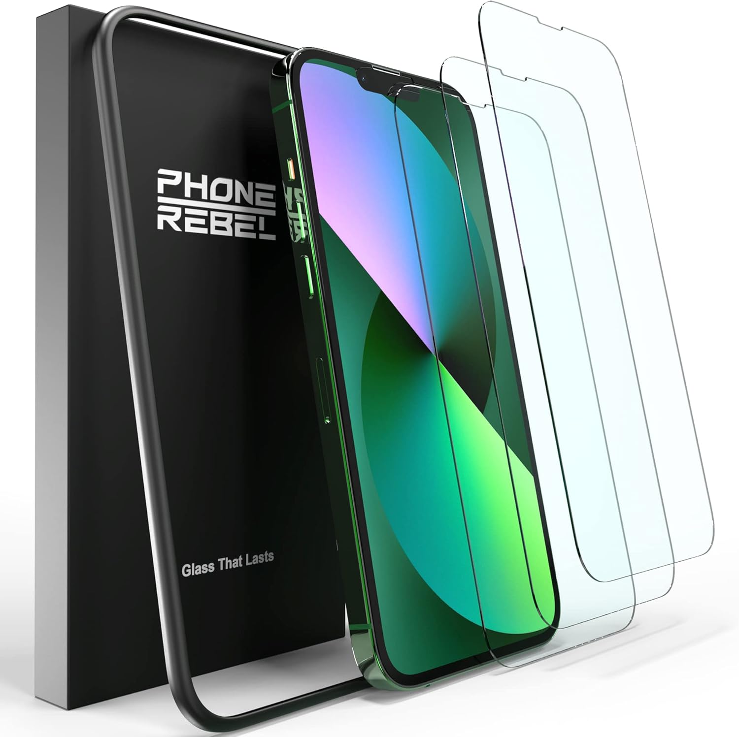 REBEL Protector de pantalla de teléfono para iPhone 14iPhone 13iPhone 13 Pro 6.1 pulgadas paquete de 3 ultra resistente 0.016 in, antiroturas,