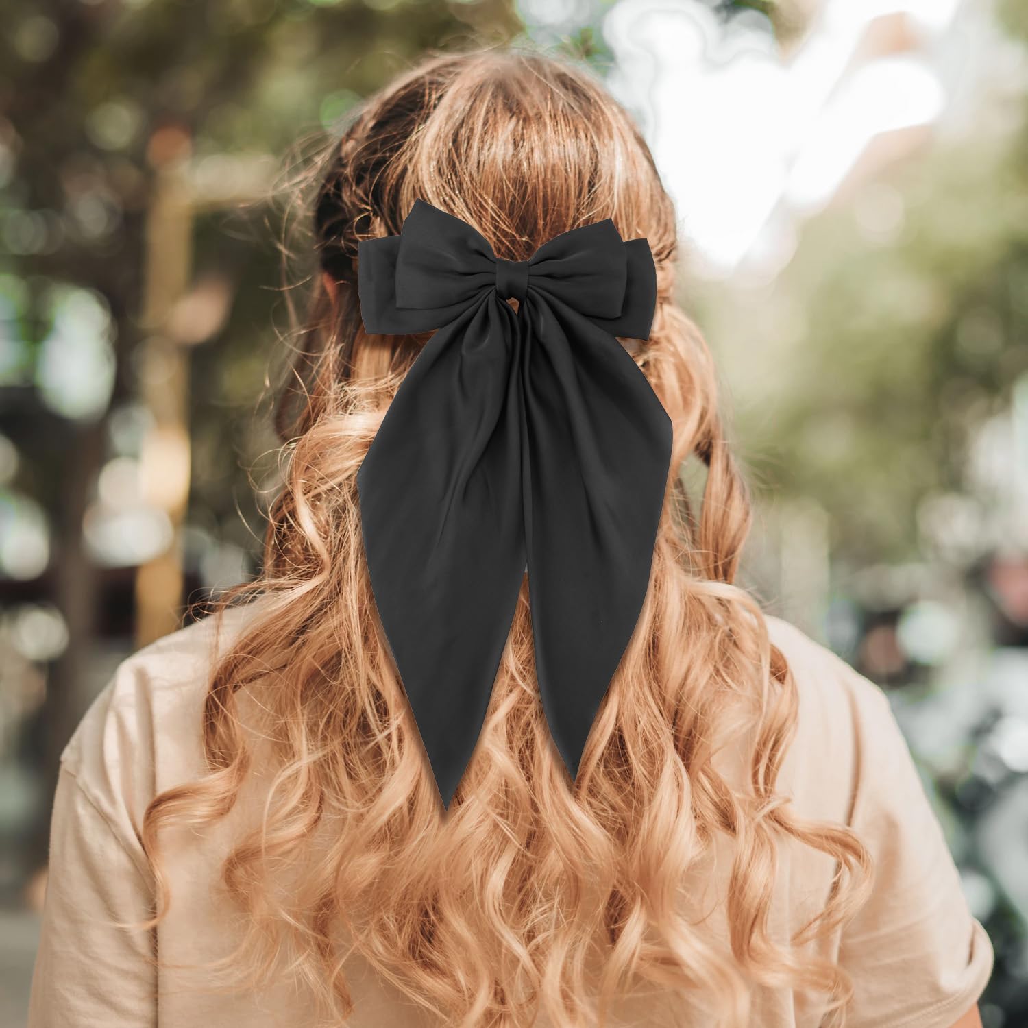 4 lazos grandes para el cabello, pinzas grandes para el cabello, pasadores franceses de color sólido, lazo sedoso de satén de cola larga, lazos para