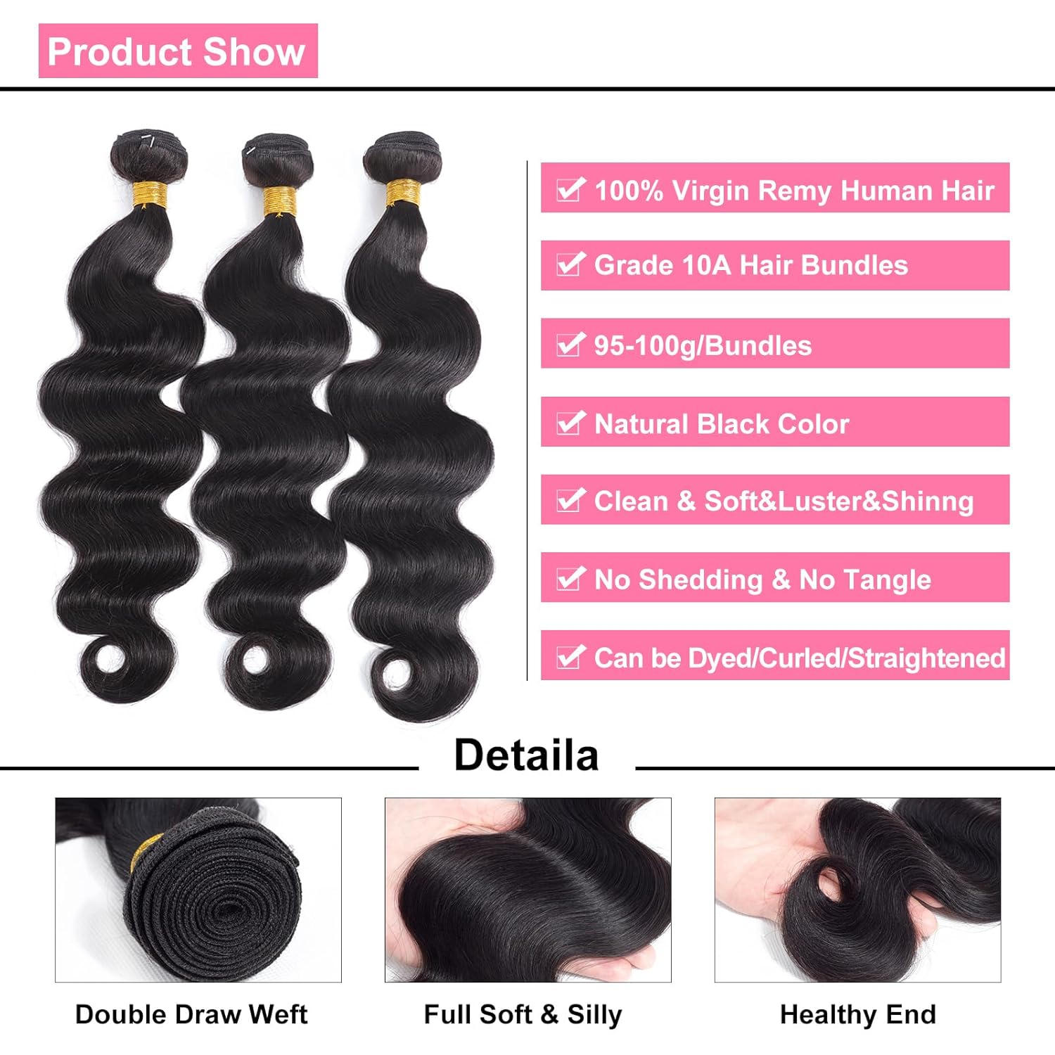 3 manojos de cabello humano virgen brasileño ondulado de 14, 16, 18 pulgadas, 100% sin procesar, 3 manojos de extensiones de cabello ondulado negro