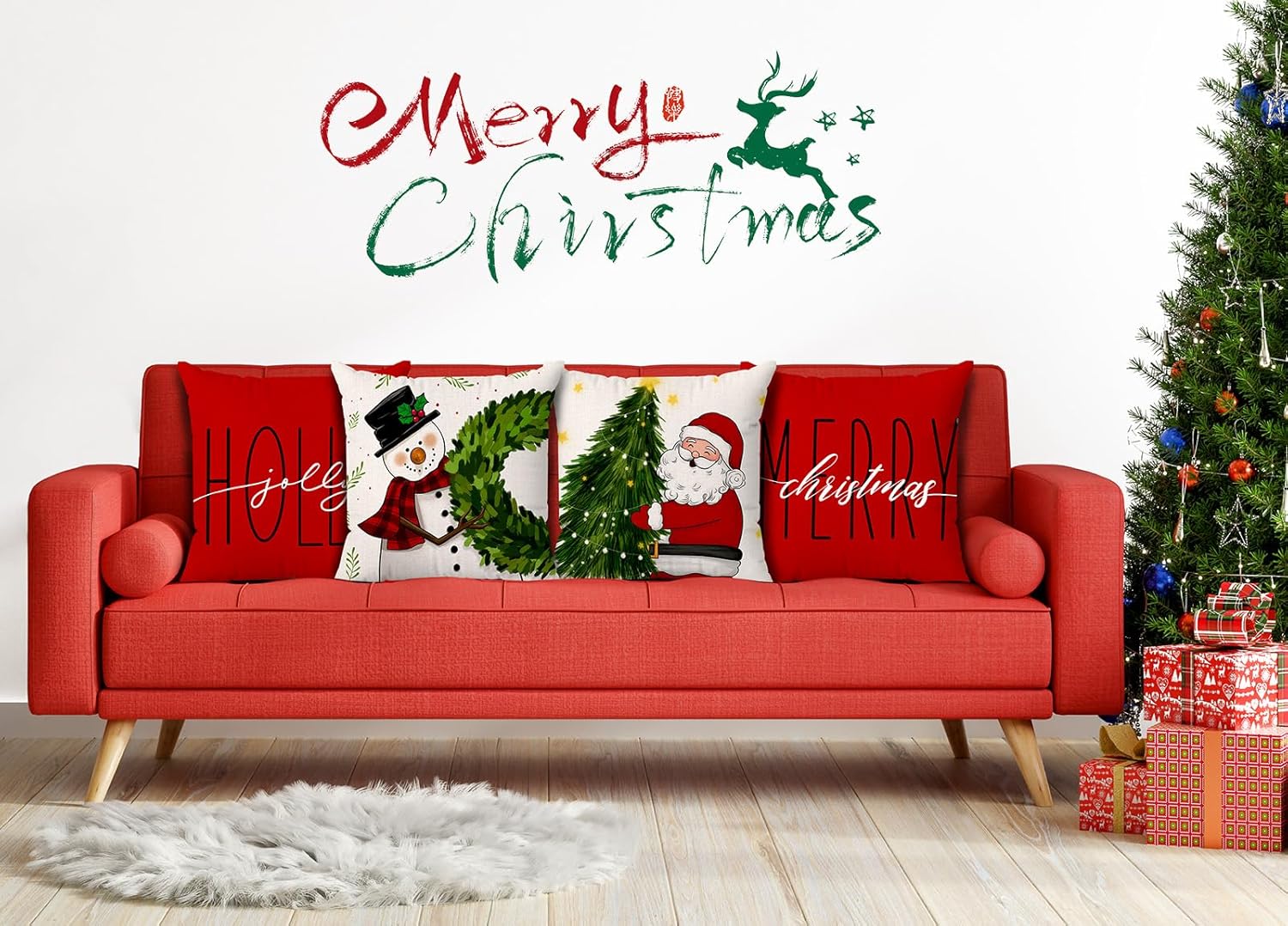 Brightown Juego de 4 fundas de almohada rojas de Navidad de 18 x 18 pulgadas, decoración de Navidad, decoración de vacaciones de invierno, funda de