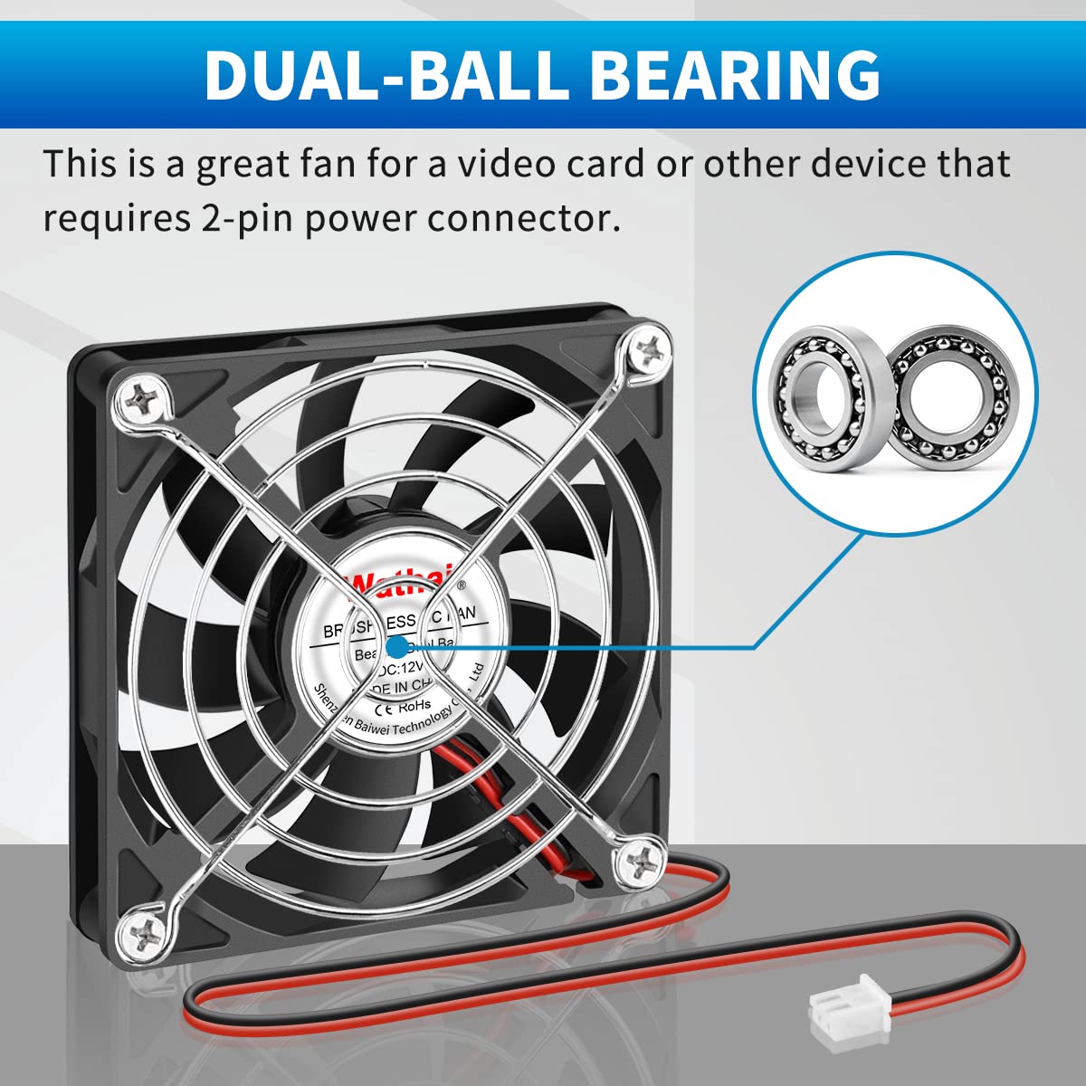 Wathai Ventilador Coolng de 3.150 in x 0.591 in 12 V CC 2 pines doble bola de alto rendimiento sin escobillas ventilador de caja