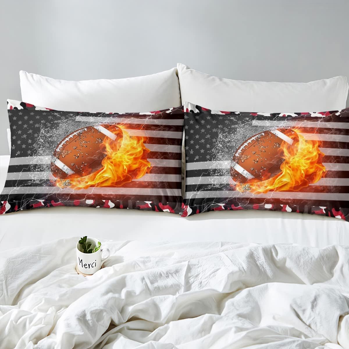 Juego de ropa de cama con bandera estadounidense, juego de edredón de camuflaje para niños, adolescentes, hombres jóvenes, edredón de plumón de