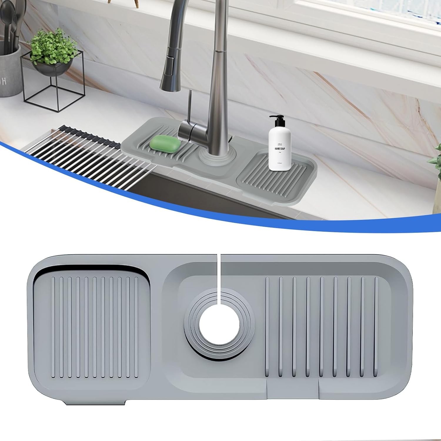 Joyhalo Protector contra salpicaduras para fregadero de cocina de 14.5 pulgadas, tapete de secado para grifo de fregadero, protector contra