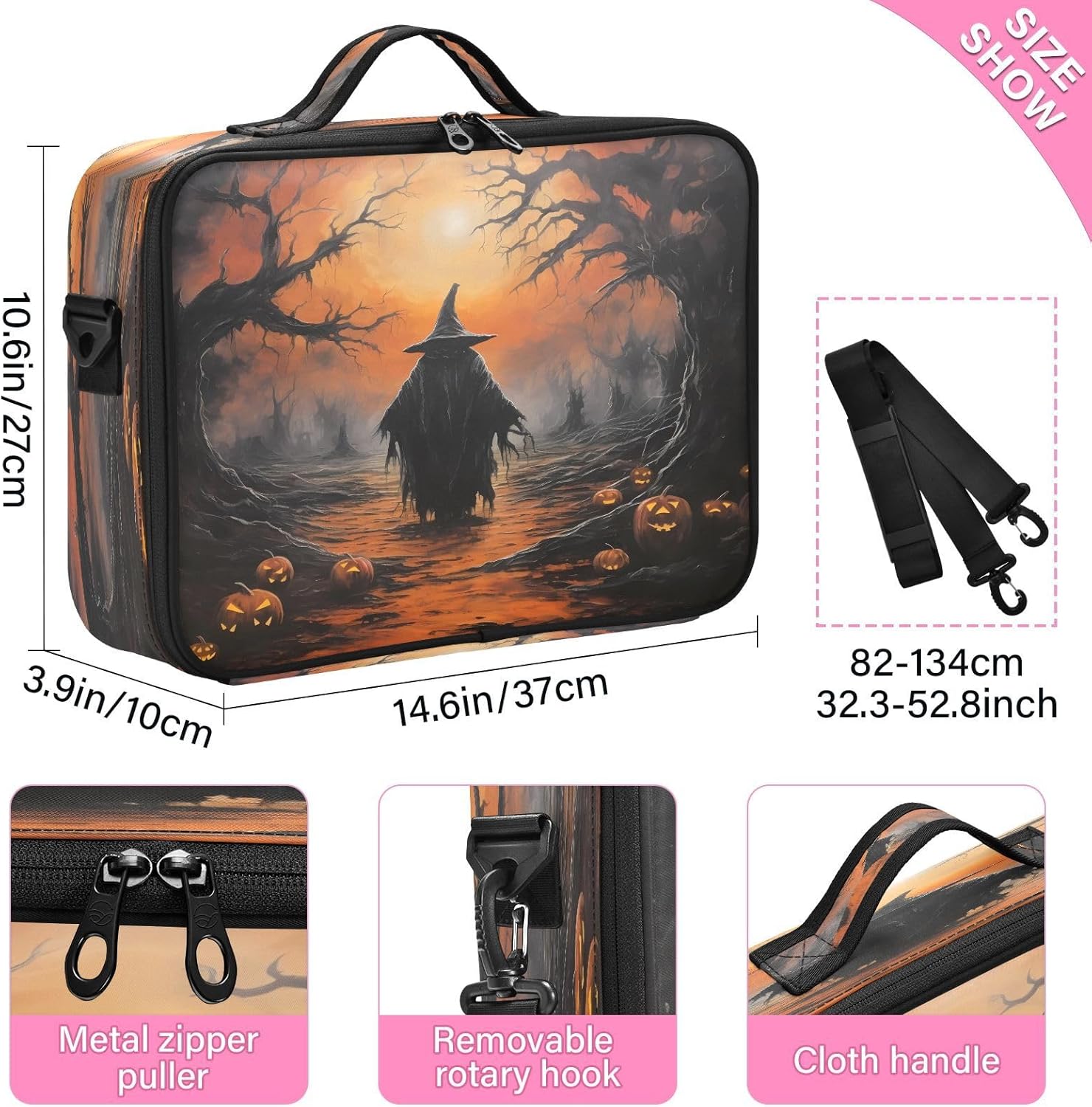 Zathe Happy Halloween Scarecrow Pumpkin cosmetic organizer toiletry make up bag travelling large makeup bags size makeup bag bolso para guardar