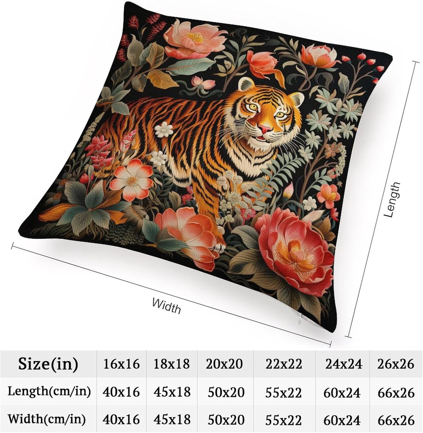 popeven Funda de almohada con cremallera y diseño de animales con cremallera, diseño de rayas de tigre colorido, chinoiserie, para el hogar,