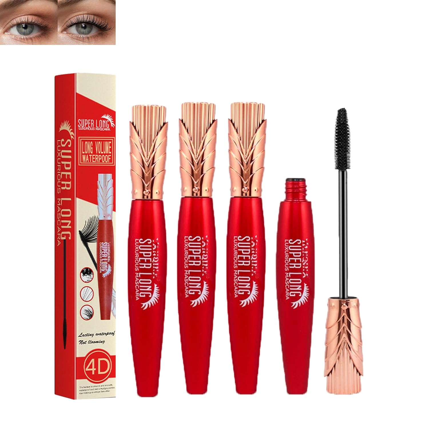 Yanquina – Máscara de pestañas Yanqina súper larga, 4D impermeable y a prueba de sudor, máscara de lujo súper larga, máscara de alargamiento