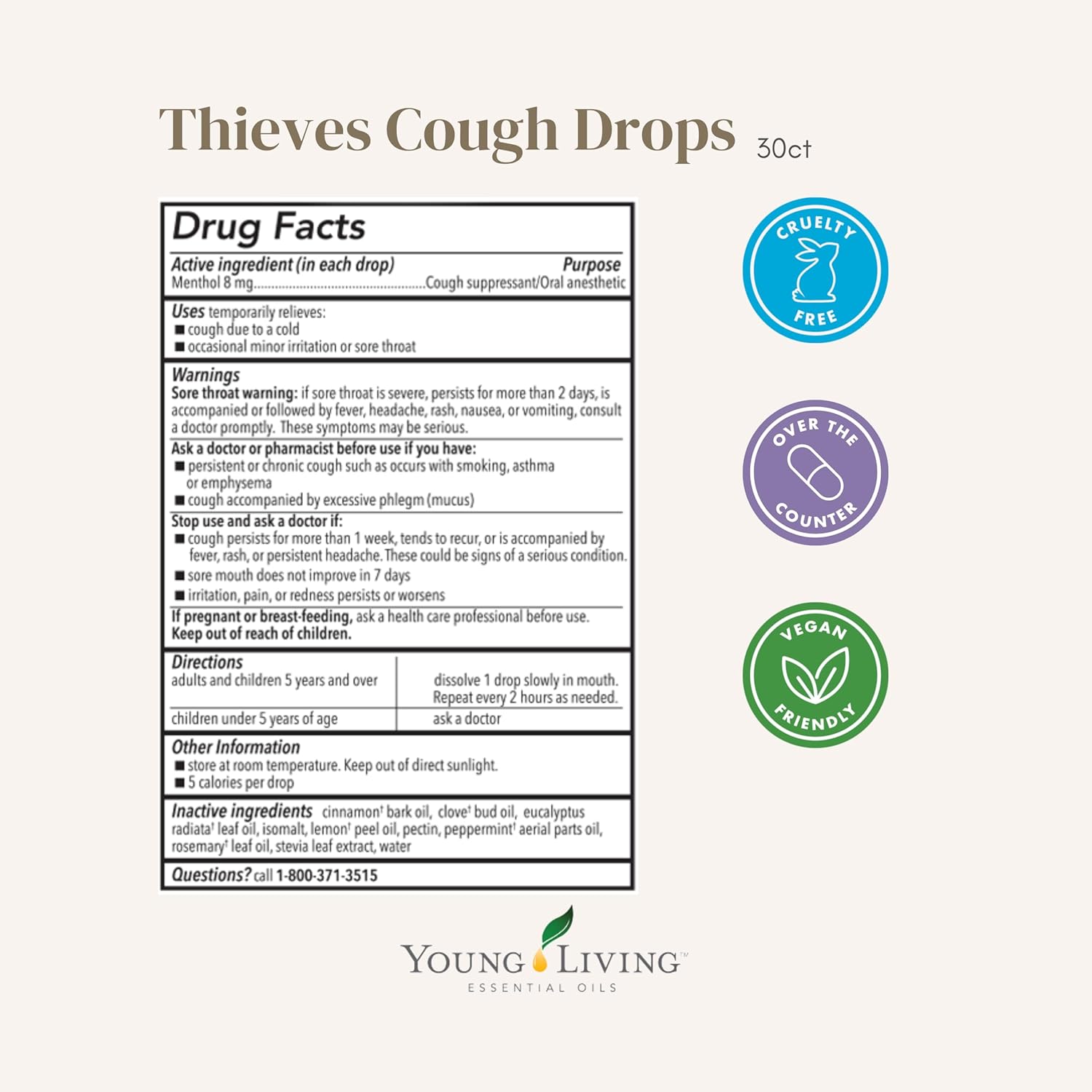 Thieves – Gotas para la tos con infusión de aceite esencial, alivio calmante para la tos y el dolor de garganta con la mezcla distintiva de Young