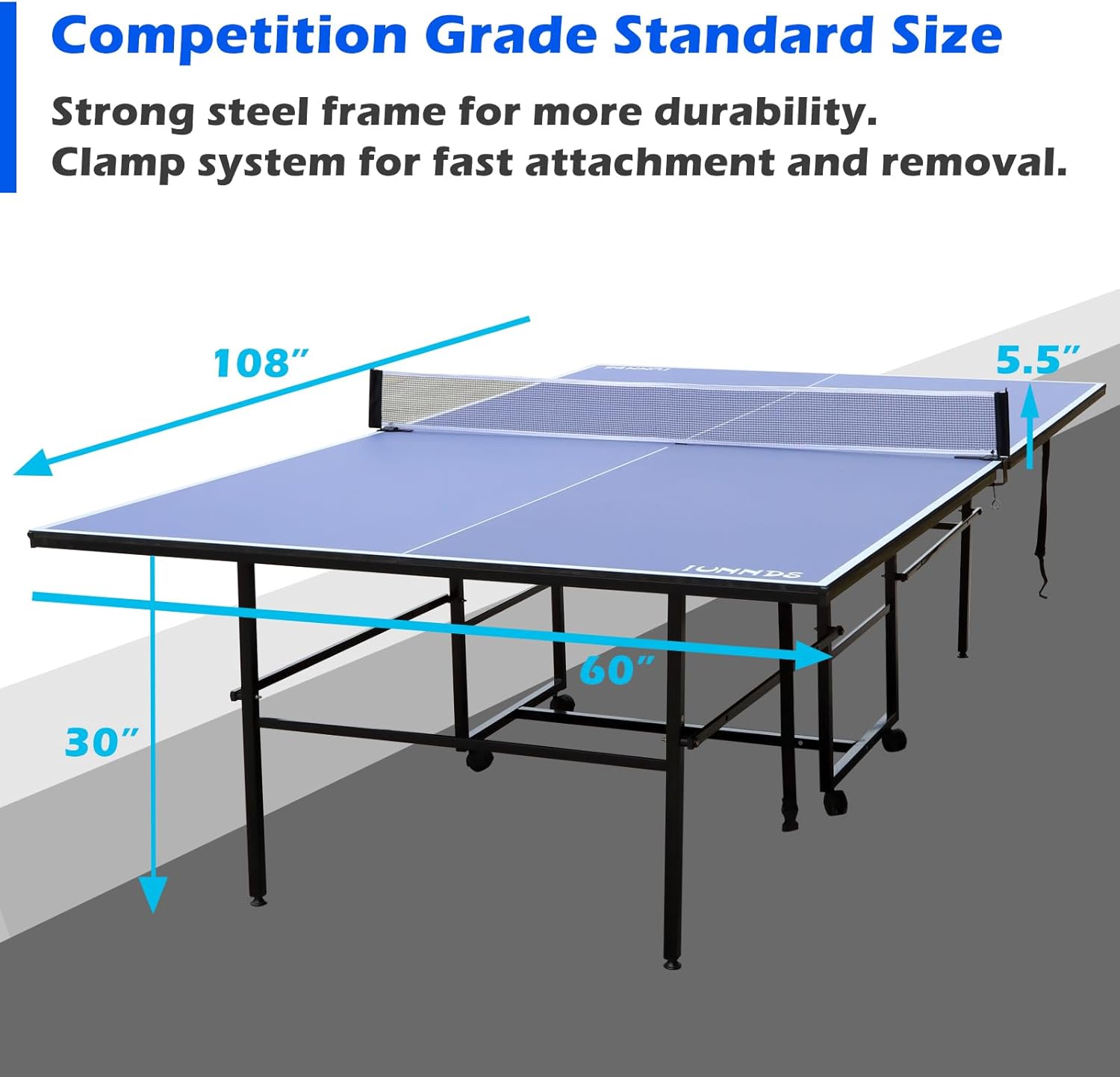 Gymflex Fitness Interior – Mesa de tenis de mesa profesional de MDF para interiores con abrazadera rápida red de ping pong (patas rectas)