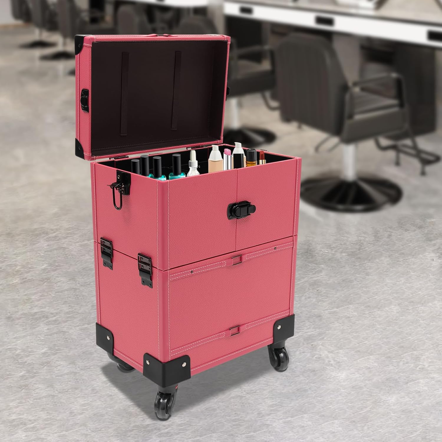 2 en 1 estuche de almacenamiento de viaje cosmético, Rosa, Moderno