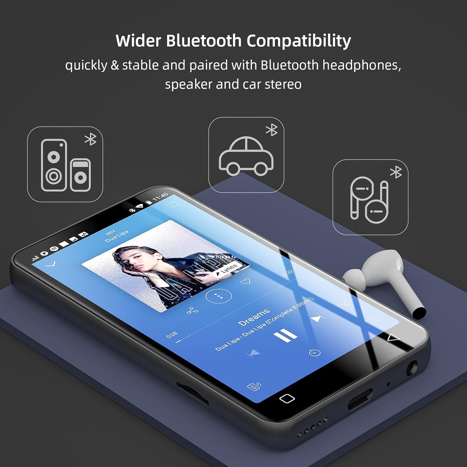 Reproductor de MP3 con Bluetooth y WiFi, reproductor MP3 MP4 con Spotify pantalla táctil completa de 4 pulgadas, reproductor de música de