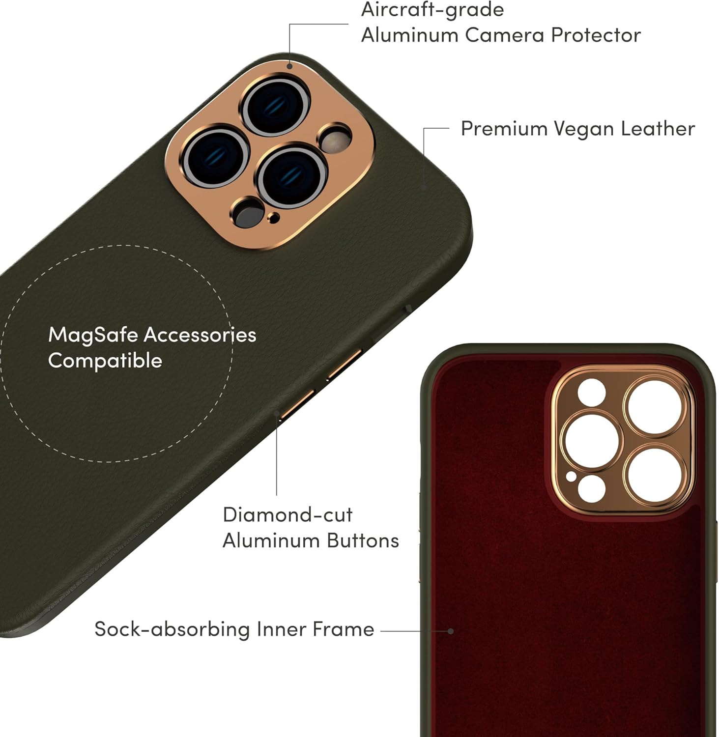 Moshi Napa – Funda de cuero de alta calidad (para iPhone 14 Pro Max de 6.7 pulgadas) – Compatible con MagSafe  Lente y botones elevados de aluminio