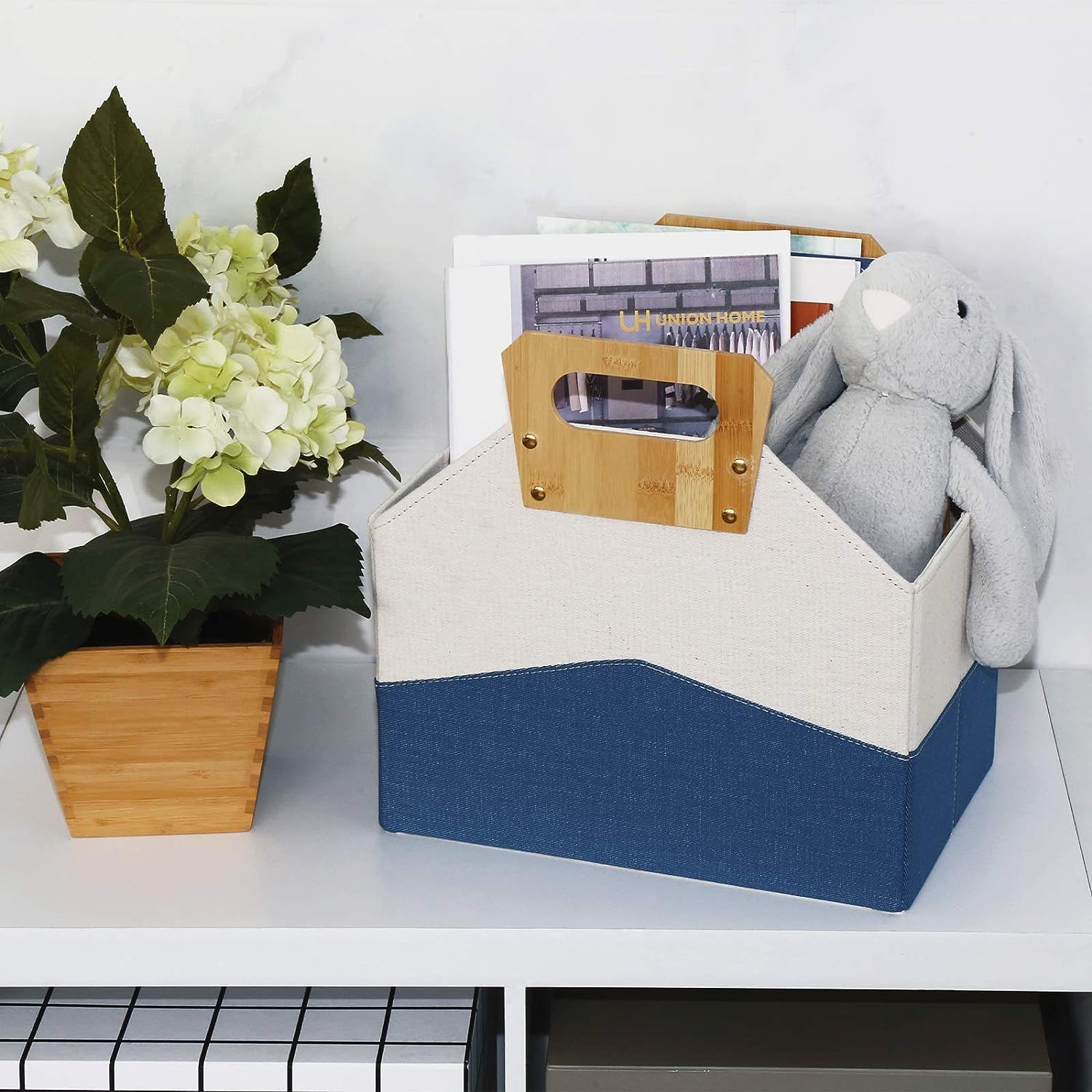 Paquete de 2 revisteros, revistero plegable con mango de bambú, soporte duradero para revistas, carpeta de suelo, organizador de libros de juguetes,