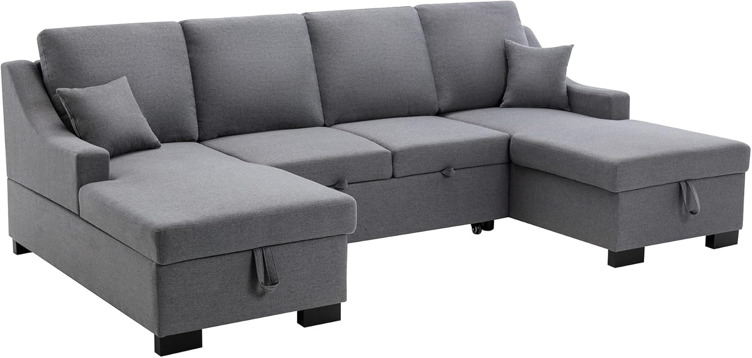 LIADTOP 2 cojines y espacios de almacenamiento dobles, cama extraíble, sofá seccional tapizado para sala de estar, apartamento, hogar y oficina,