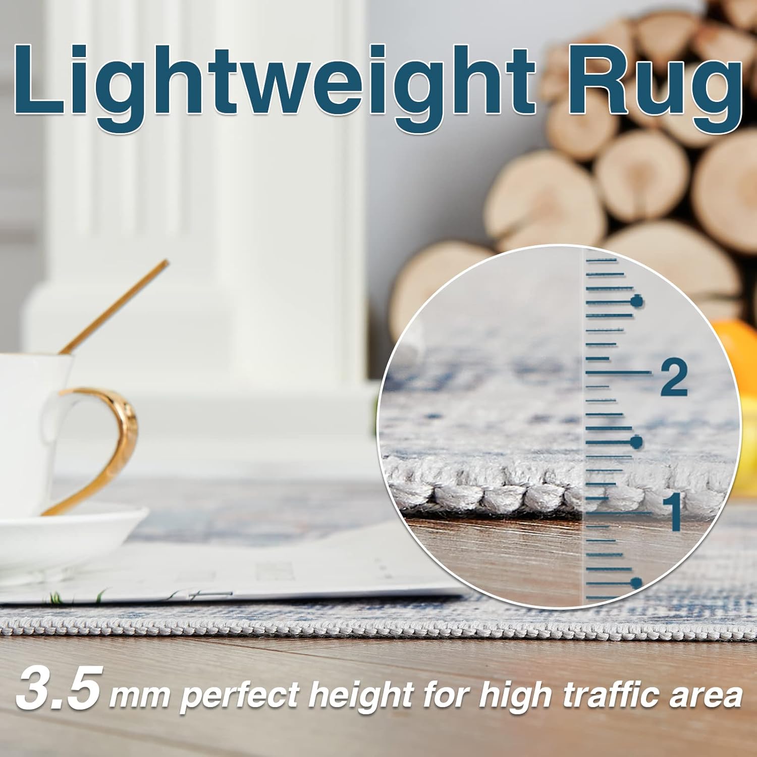 jinchan Tapete redondo de felpilla de 5 pies, lavable, vintage para interiores, con estampado azul multi, desgastado, antideslizante para cocina,