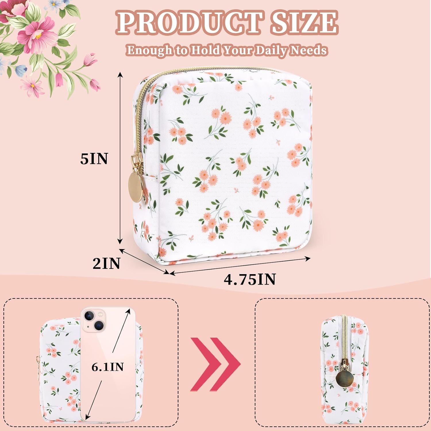 Nolon – Mini bolsa de maquillaje para mujeres y niñas, bonita bolsa de maquillaje preparada para cosméticos con cremallera, bolsa organizadora,