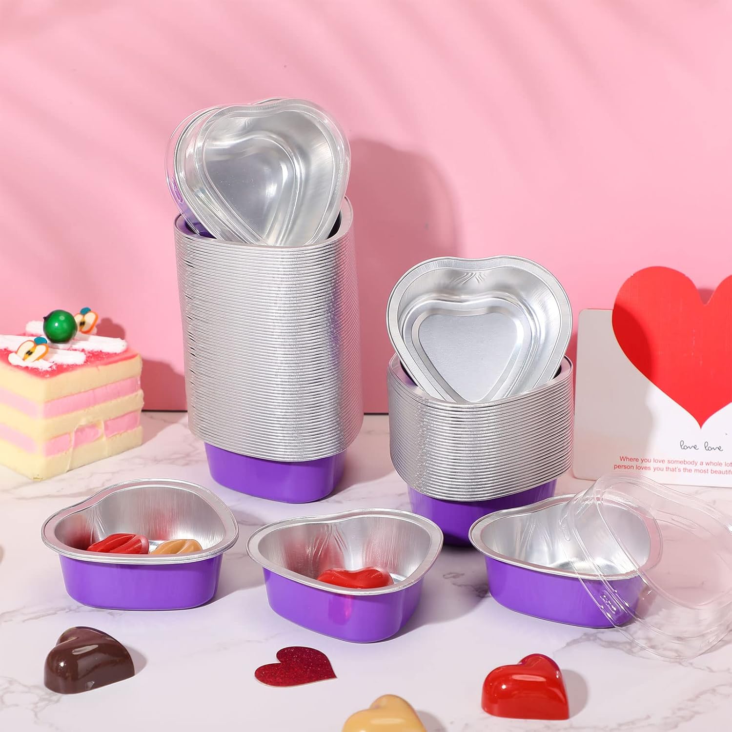 Mini molde de aluminio para pasteles con tapas transparentes de 1.9 fl oz1.86 onzas líquidas  1.86 onzas líquidas de papel de aluminio en forma de