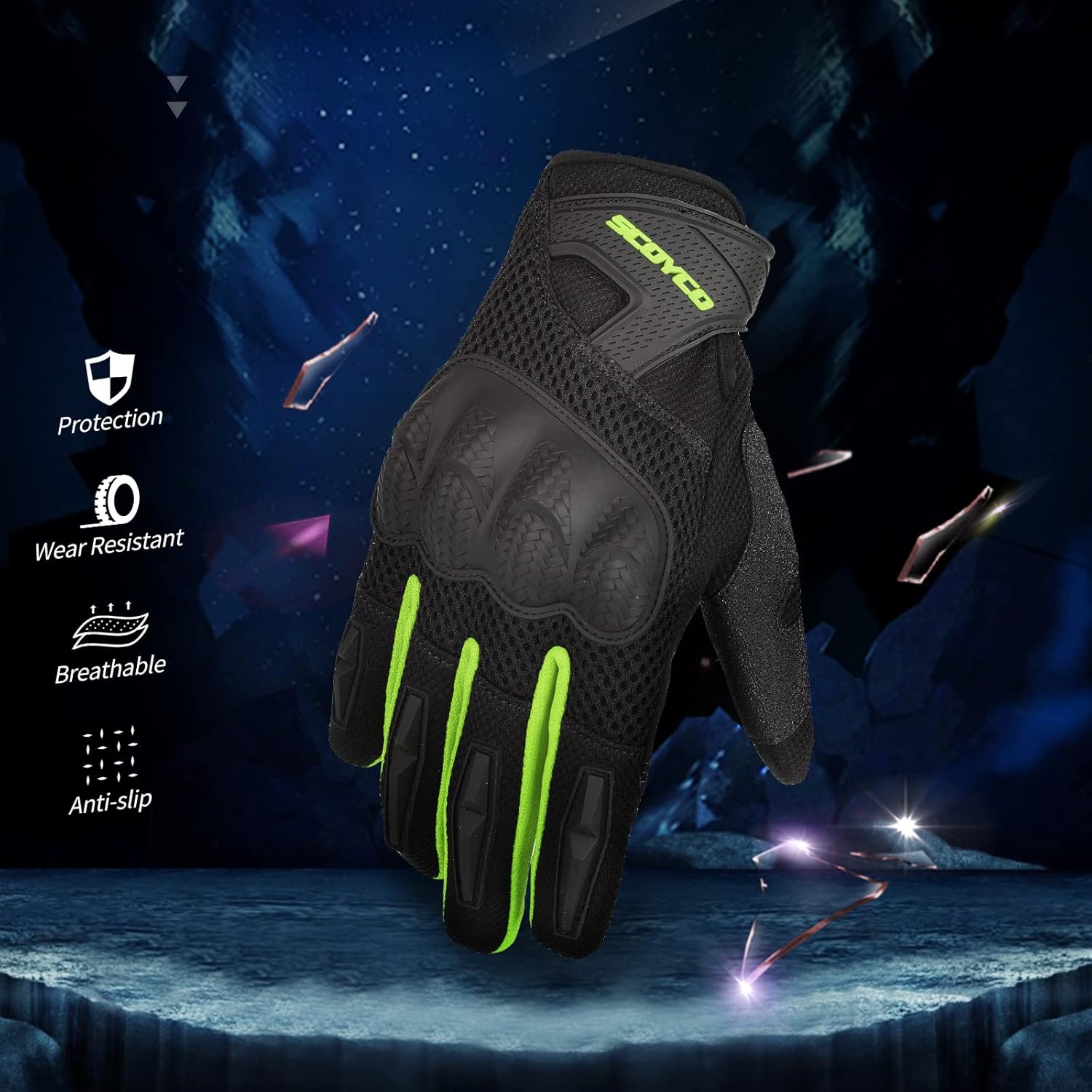 Scoyco Guantes de motocicleta de verano, guantes de trabajo de ciclismo de dedo completo, protector de nudillos, pantalla táctil, guantes de
