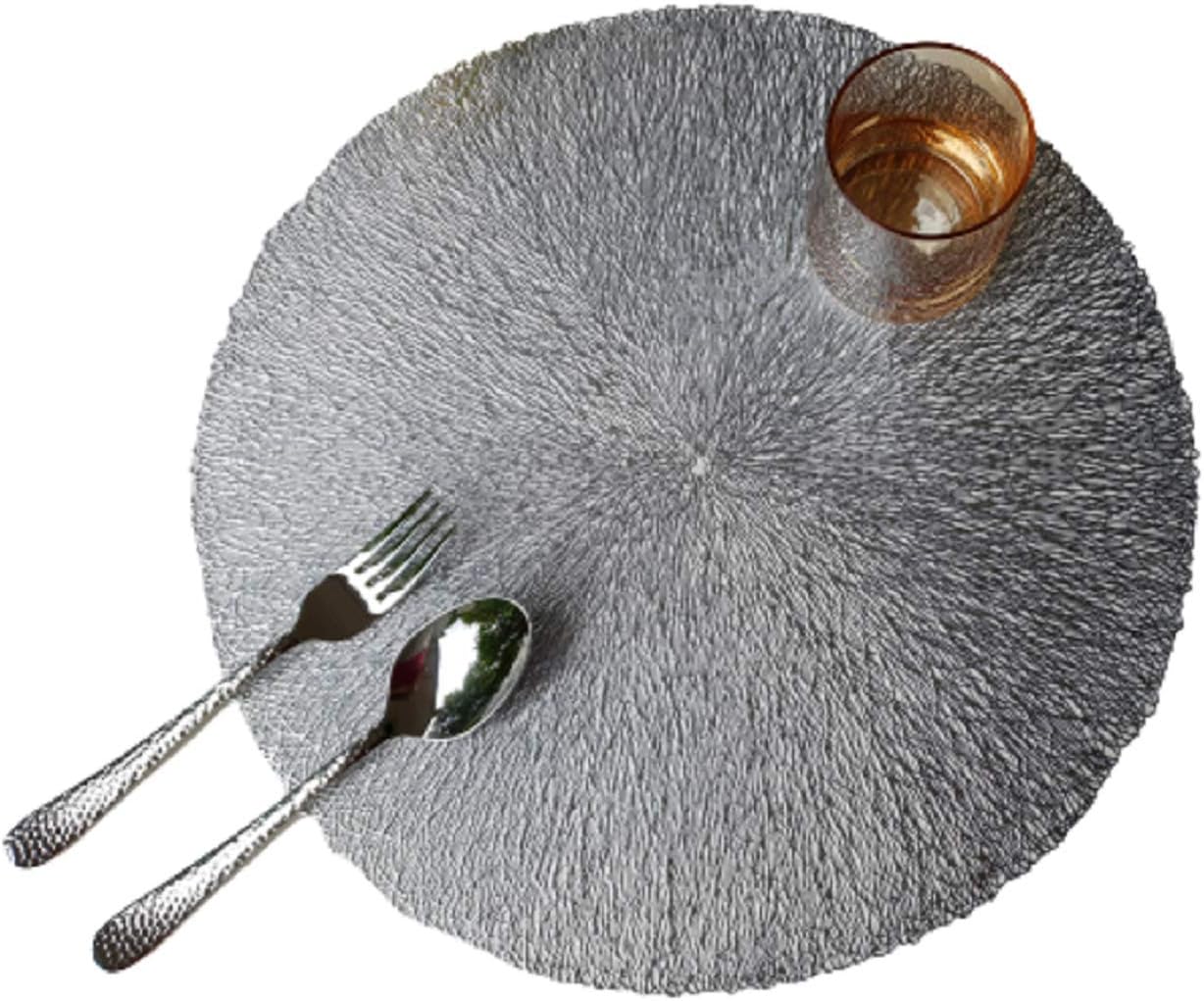 Manteles individuales plateados para mesa de comedor, juego de 4 manteles individuales redondos de vinilo para todas las ocasiones, ideales para