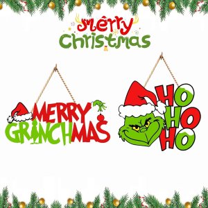 2 letreros de Navidad para puerta, letreros colgantes de madera de Navidad, placa de madera, decoración de puerta de madera, letreros colgantes para 2 letreros de Navidad para puerta, letreros colgantes de madera de Navidad, placa de madera, decoración de puerta de madera, letreros colgantes para