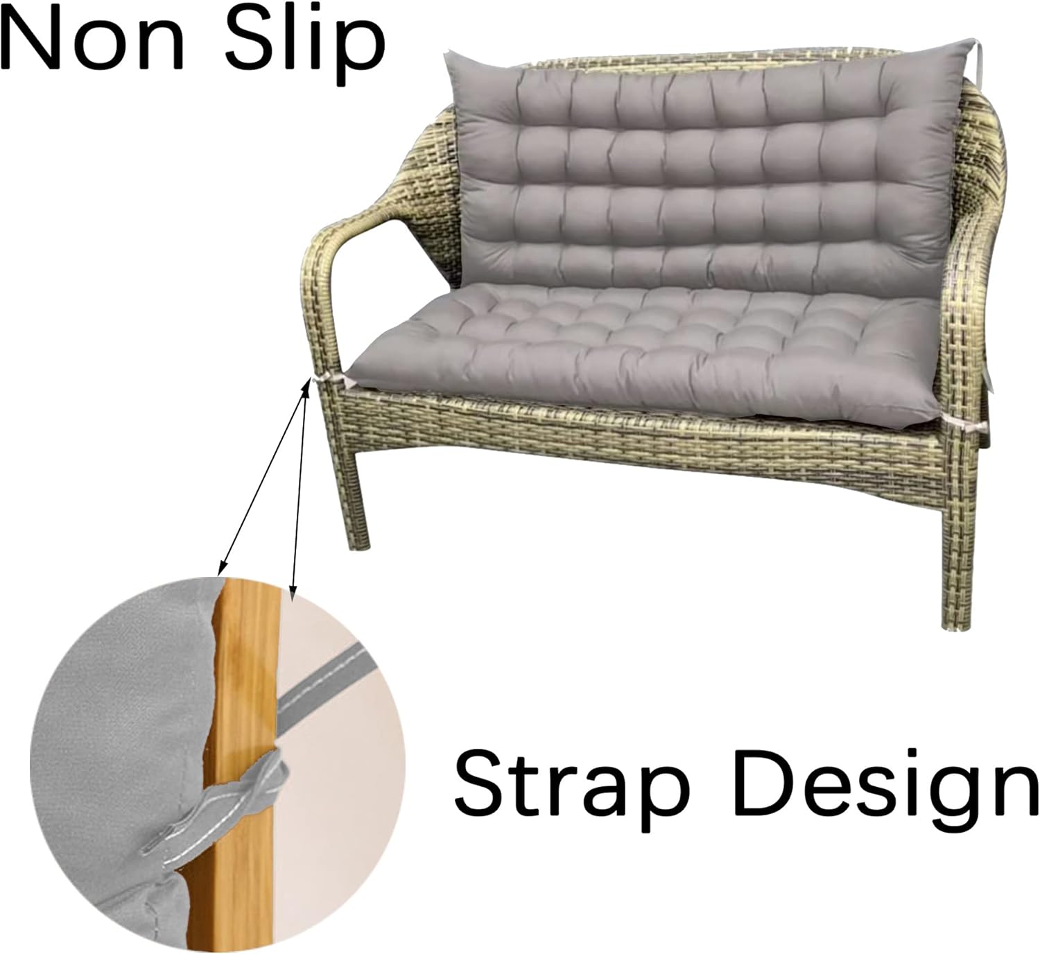 XIEMINLE Cojín de banco grueso con respaldo, cojín para silla columpio con lazos, cojines de repuesto para columpio al aire libre para jardín,