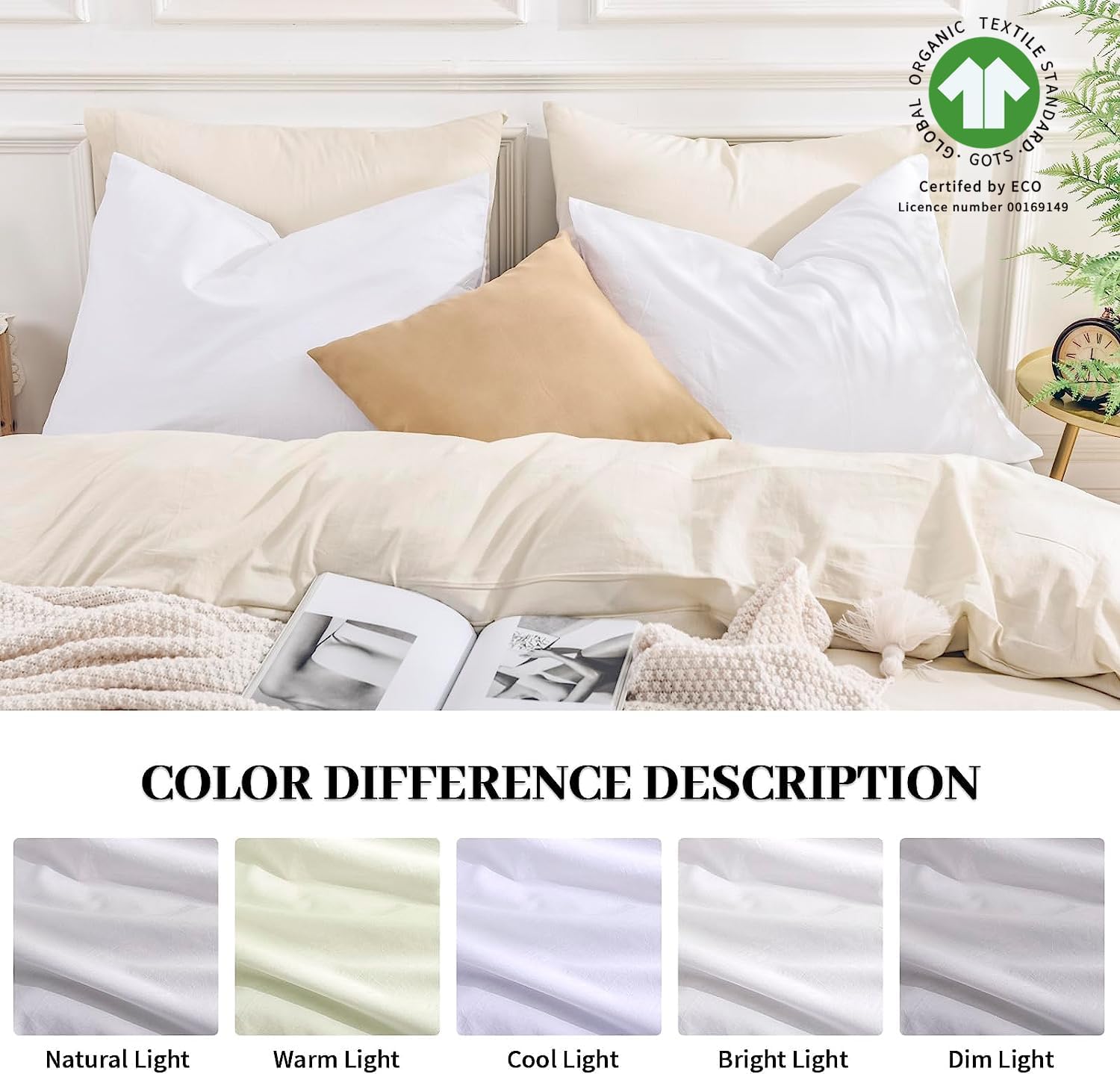 NEXHOME PRO Juego de 2 fundas de almohada 100% de algodón orgánico tamaño estándar, cierre tipo sobre, color blanco, sensación de lino con textura