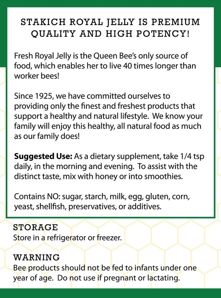 Stakich Fresh Royal Jelly pura, totalmente natural, sin aditivos, saboresconservantes añadidos, 8 onzas (8.01 oz)