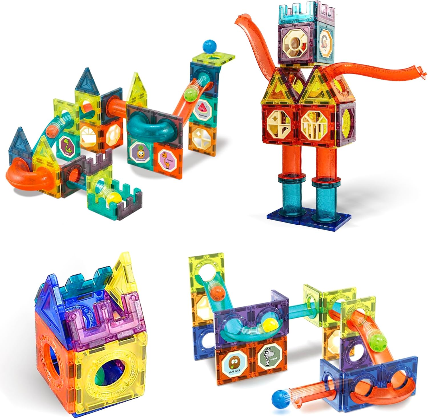Marble Run – Juego de 262 piezas de azulejos magnéticos de bloques de construcción, juguete magnético de pista de carreras, juguete educativo STEM