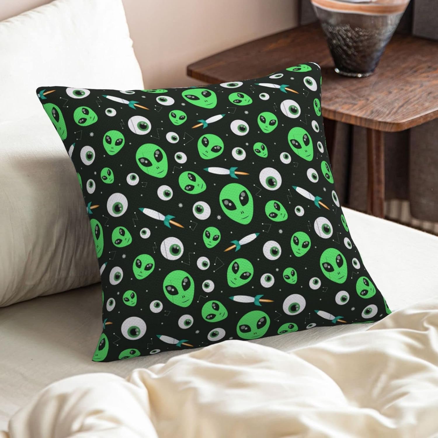 Alien – Funda de almohada cuadrada decorativa suave, funda de cojín, decoración del hogar para sofá, cama, silla, 20 x 20 pulgadas