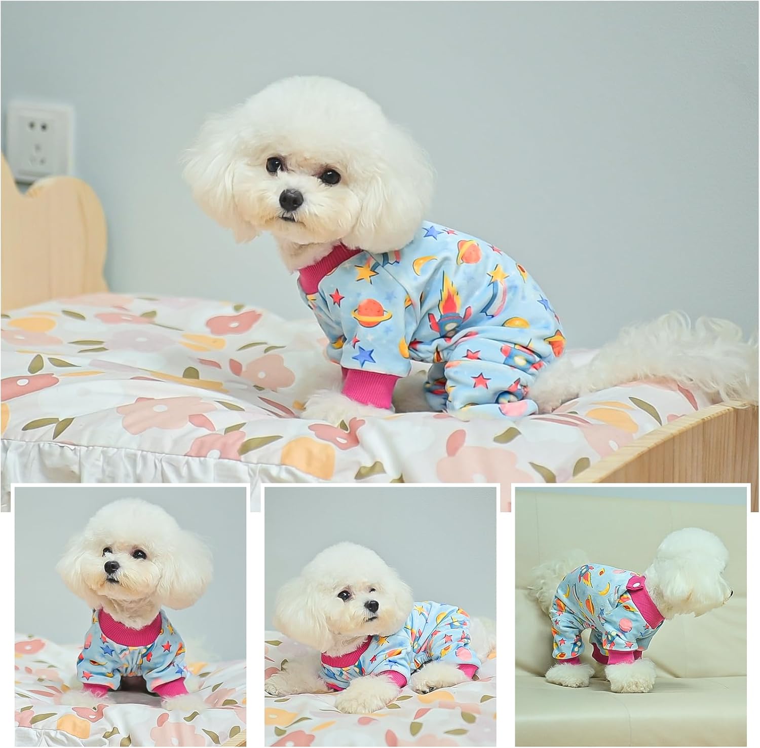 BEAUTYZOO Pijama elástico para perros pequeños y medianos, ropa de terciopelo suave para perros fríos de invierno, cuello ajustable, pijama de