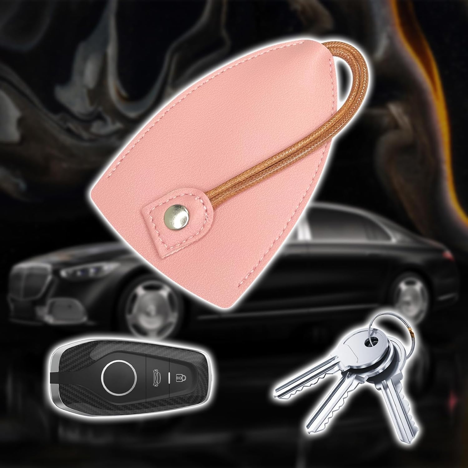 pvotawp 2 fundas creativas extraíbles para llaves, de cuero de gran capacidad, lindo protector para llavero con gancho de soporte (rosa)