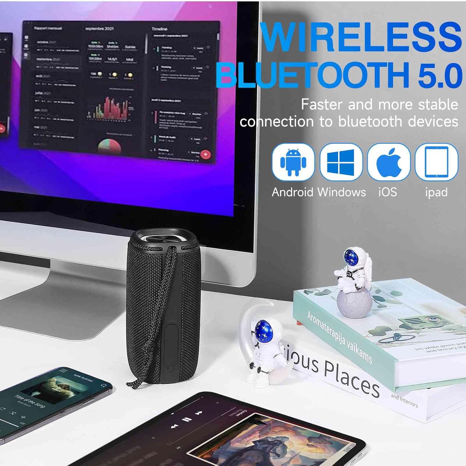 UrbanX Altavoz Bluetooth X808, IPX6 Altavoces impermeables Sonido envolvente HD de 360 con graves intensos, emparejamiento inalámbrico verdadero,