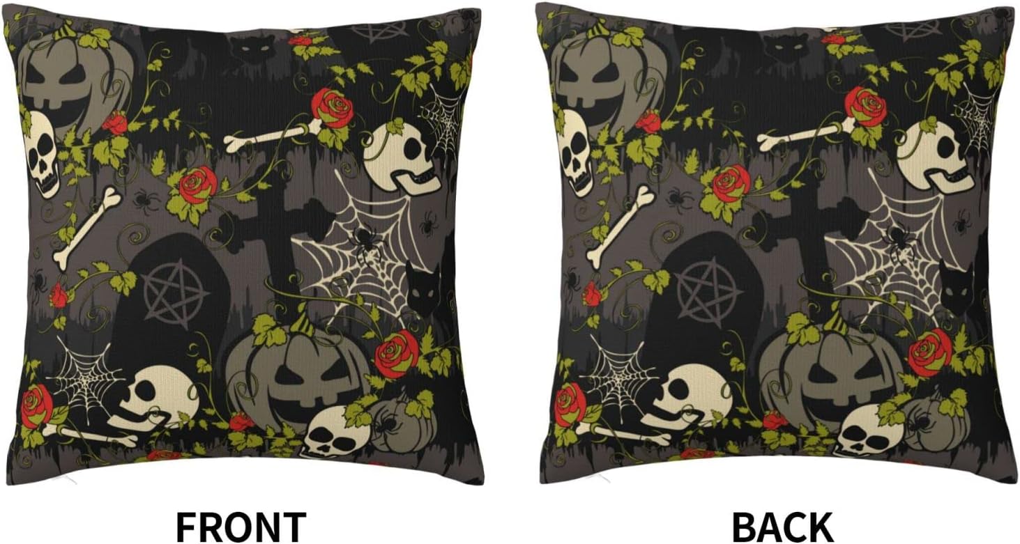 ALYYDFF Gothic Halloween with Red Roses Scary Fashion Throw Pillow Cover for Kids Pillow Case for Sofa Bed Chair Living Room Home Decorative Square