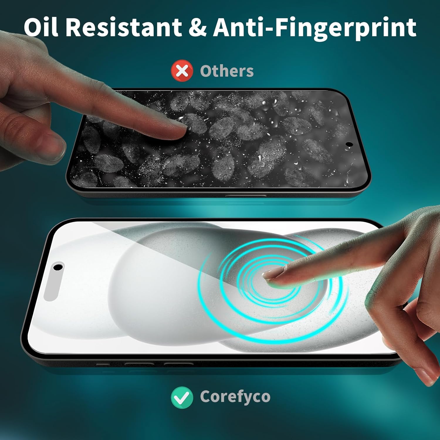 Corefyco Paquete de 2+2 Protector de pantalla de privacidad para iPhone 15 y película para lente de cámara, vidrio templado 9H, anti espía privado,