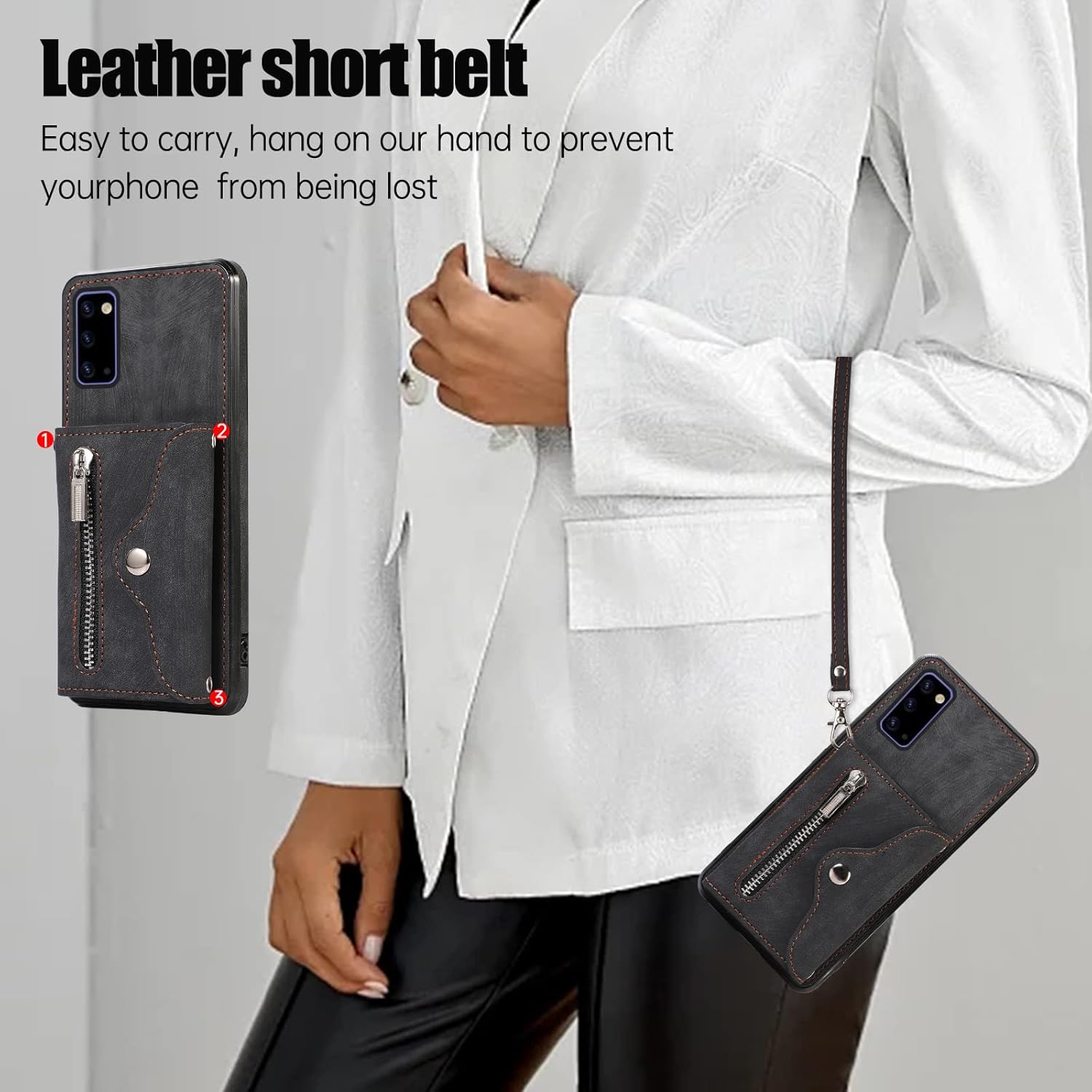 Asuwish Funda de teléfono para Samsung Galaxy Note 20 5G con correa cruzada para la muñeca, cordón, soporte para tarjeta de crédito, accesorios de