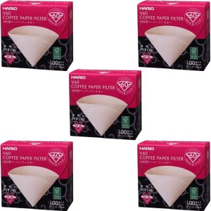 5 filtros de papel natural Hario V60 tamaño 02, 100 unidades de café natural, 5 cajas (total de 500 hojas) 5 filtros de papel natural Hario V60 tamaño 02, 100 unidades de café natural, 5 cajas (total de 500 hojas)