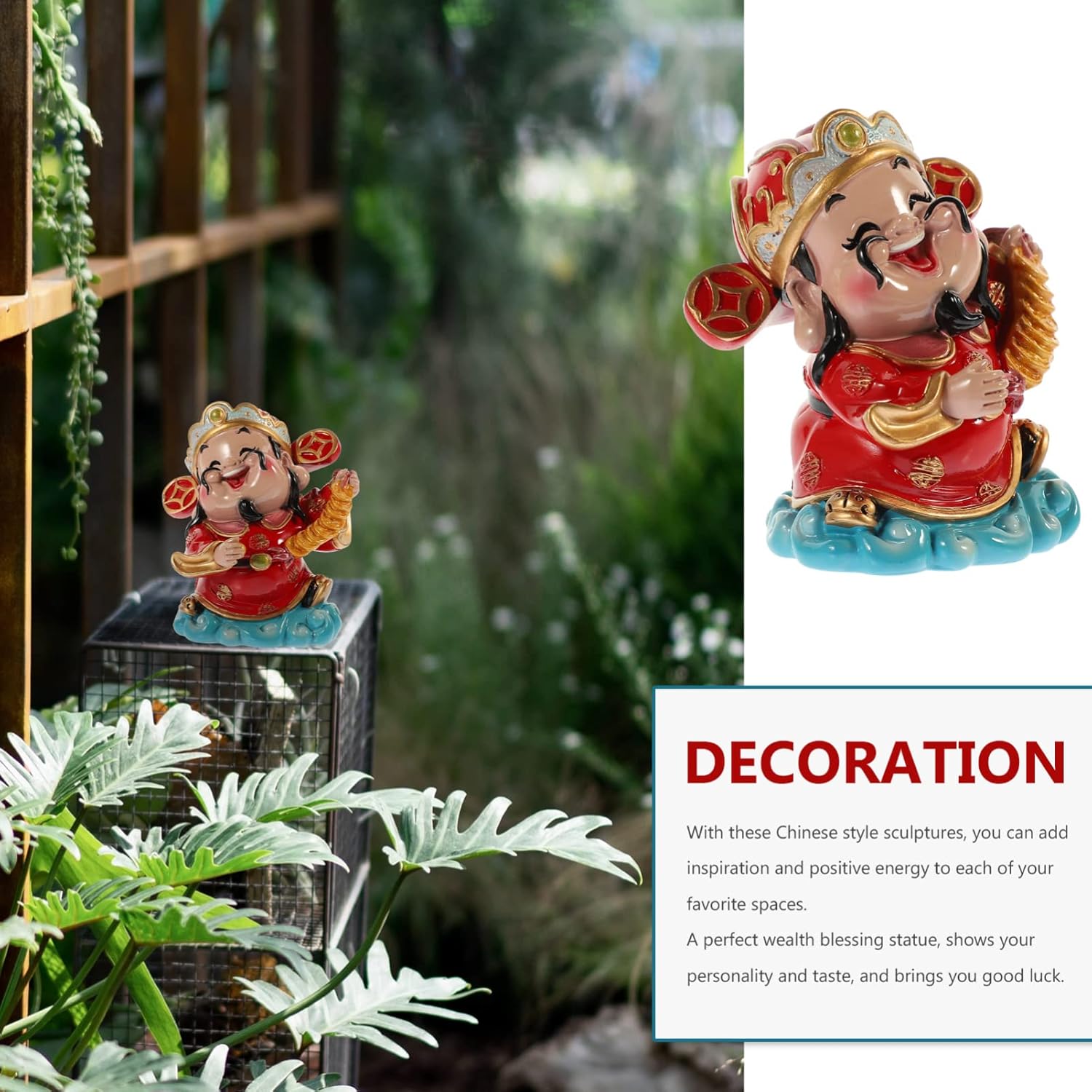 BESPORTBLE CAI Shen – Estatua de Feng Shui, dios de la riqueza, 2.5 x 3.5 pulgadas, adornos de resina de la suerte de Zhaocai para sala de estar,