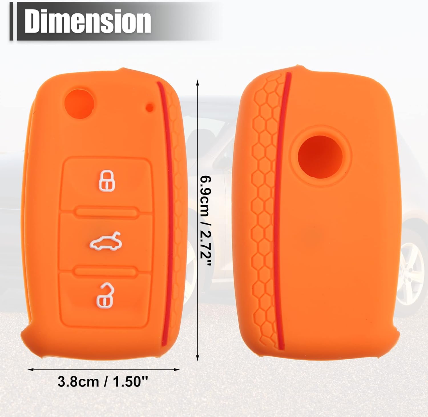 X AUTOHAUX Funda protectora de silicona naranja para llave de coche con control remoto para Volkswagen Jetta GTI Passat Golf Tiguan Touareg 3 botones