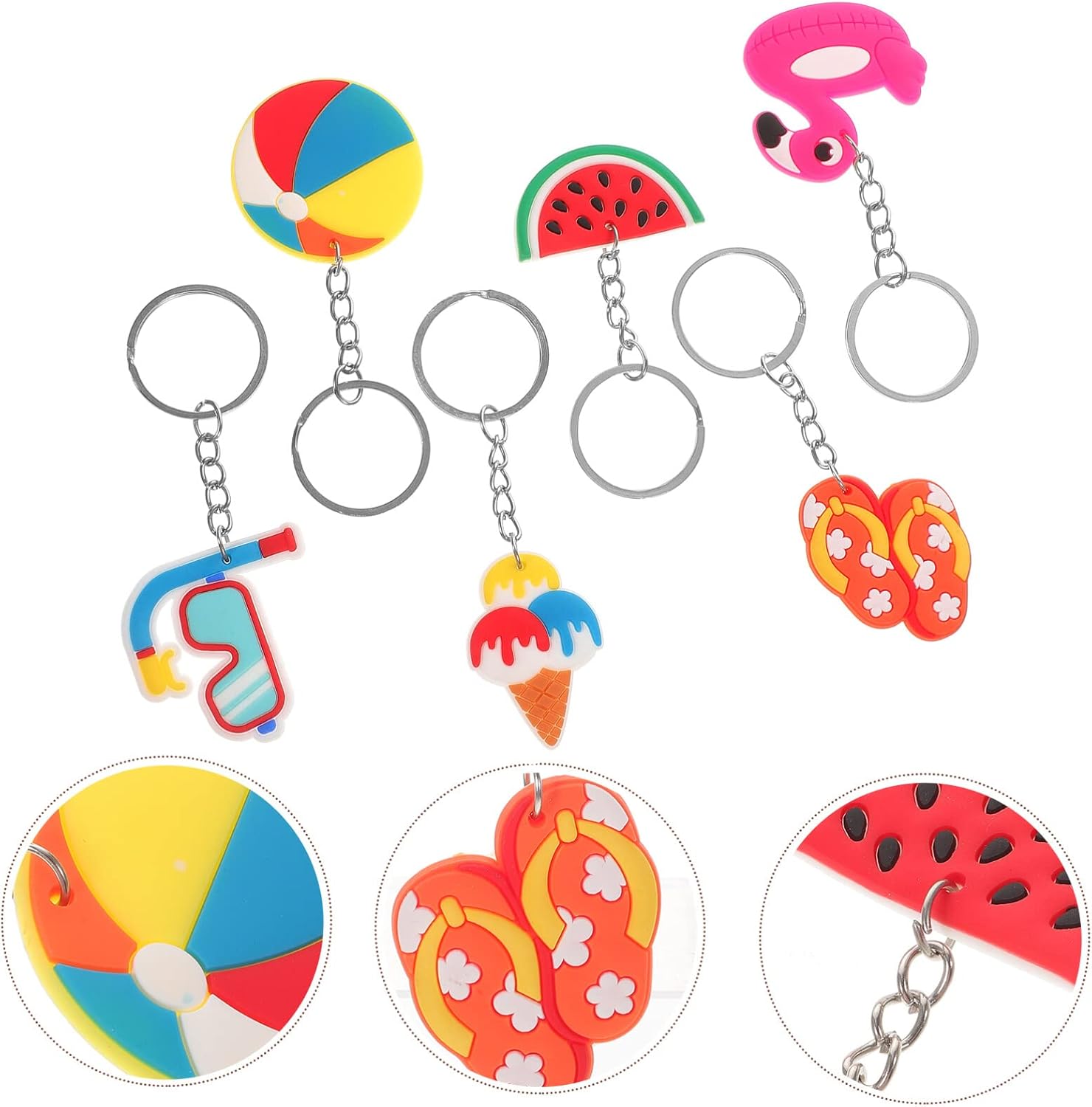 ABOOFAN 24 llaveros de verano tropicales hawaianos, sandías, flamencos, colgantes para verano, temática de verano, suministros de recuerdo de fiesta