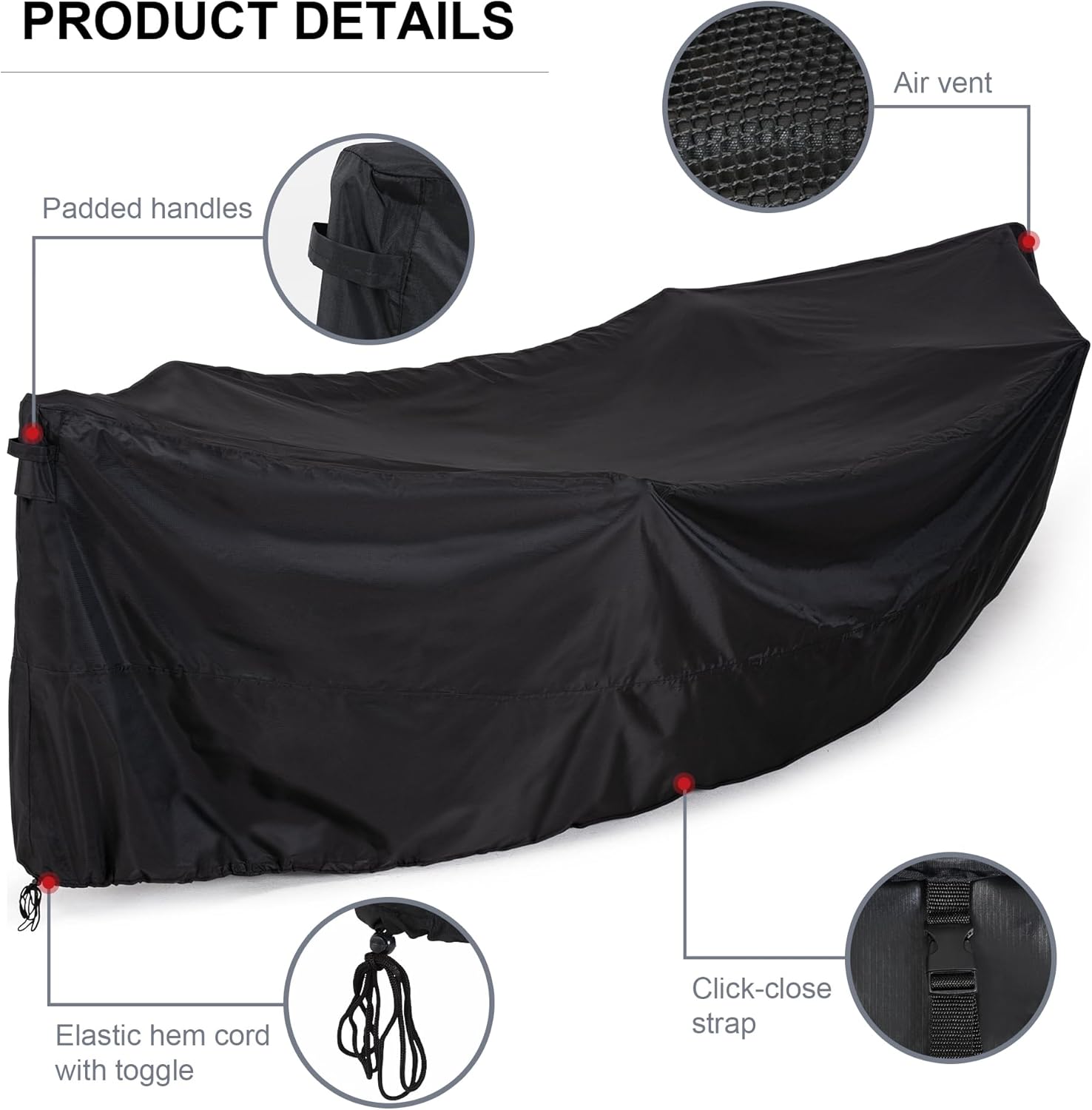 Funda de hamaca gruesa para soporte de hamaca de 12 pies, cubierta de hamaca impermeable 210D con asas y rejillas de ventilación, color negro