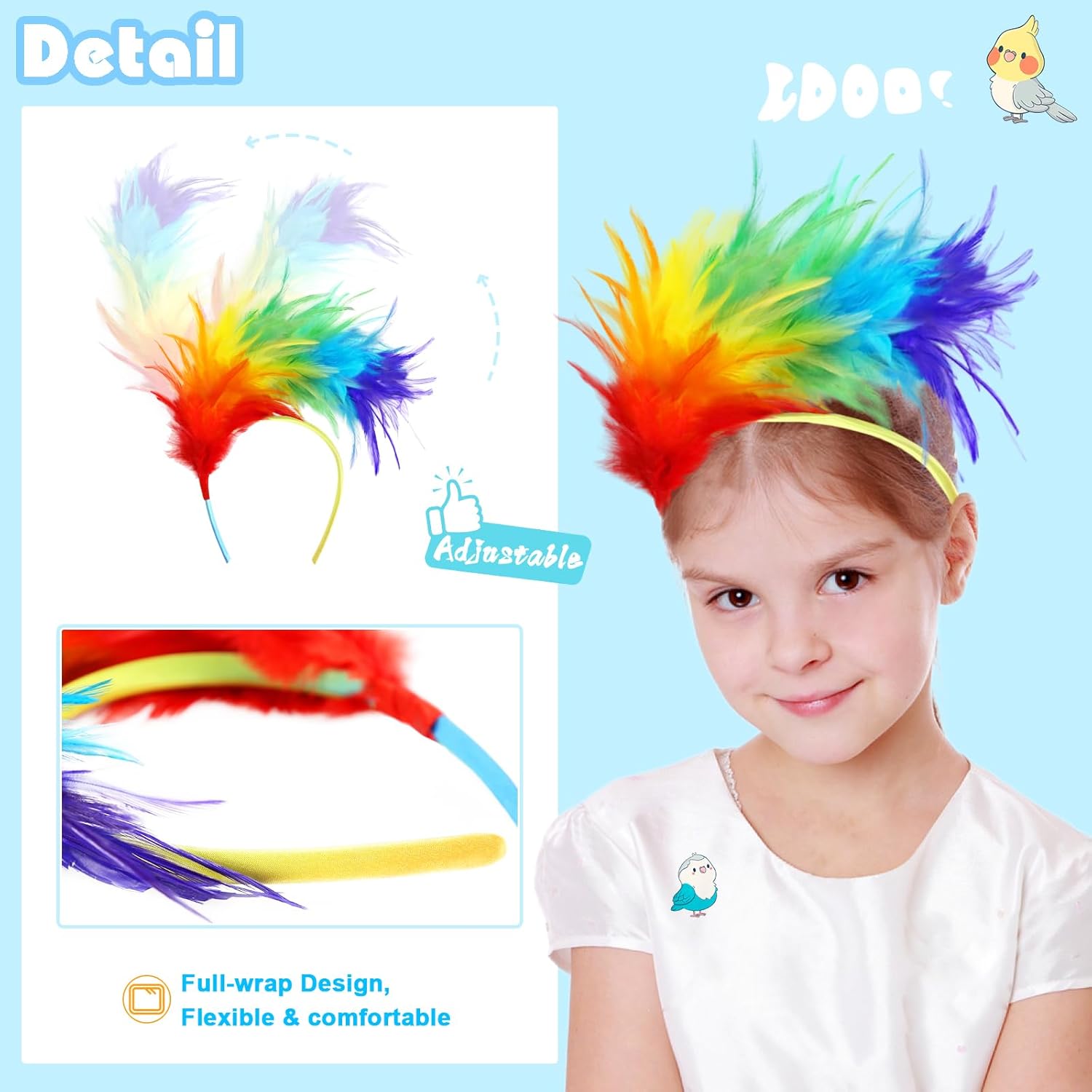 IROLEHOME Disfraz de pájaro, alas de loro, para niños con diademas de pájaro, capa de disfraz de águila para niños y niñas, regalos de fiesta de