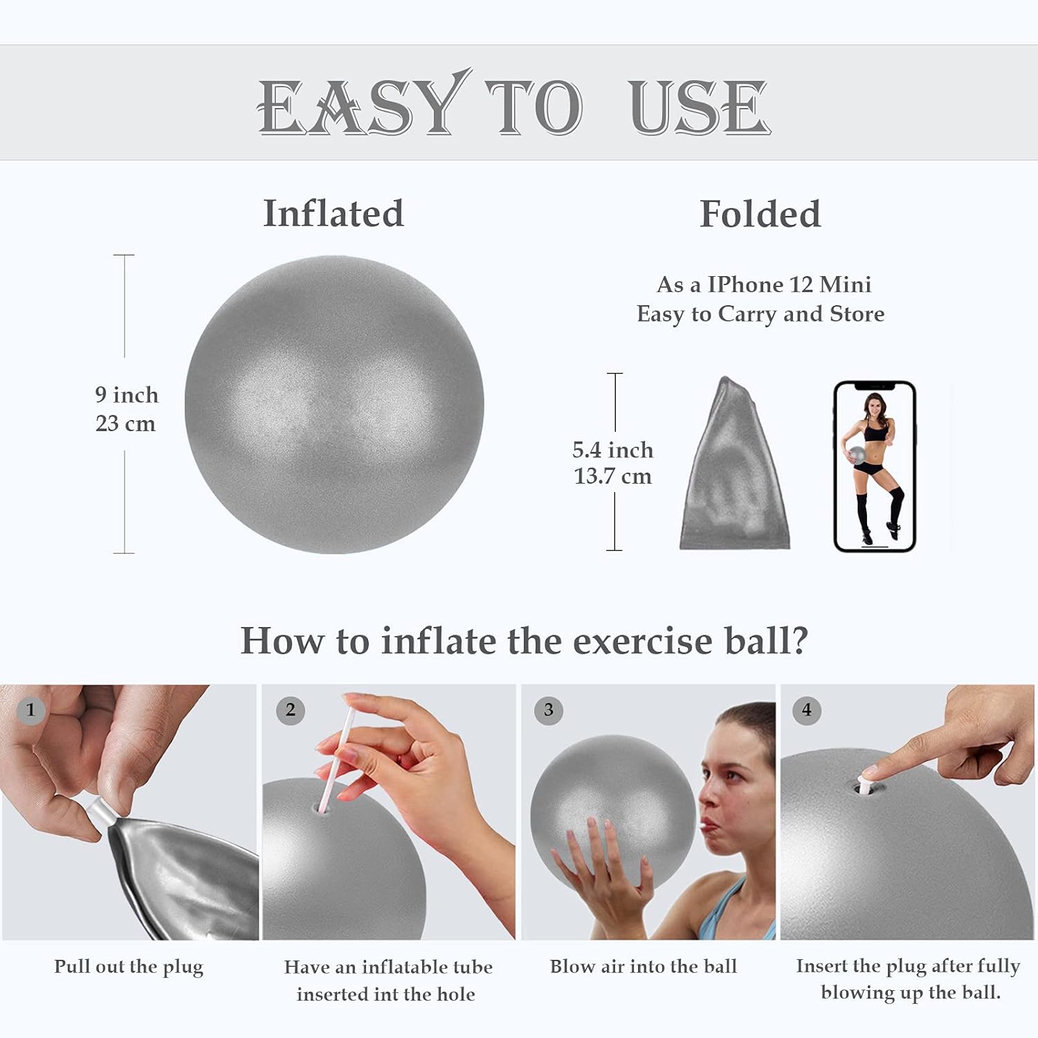 Pelota de pilates pequeña, pelota de terapia, mini pelota de entrenamiento, bola de núcleo, pelota de ejercicio pequeña de 9 pulgadas, mini pelota