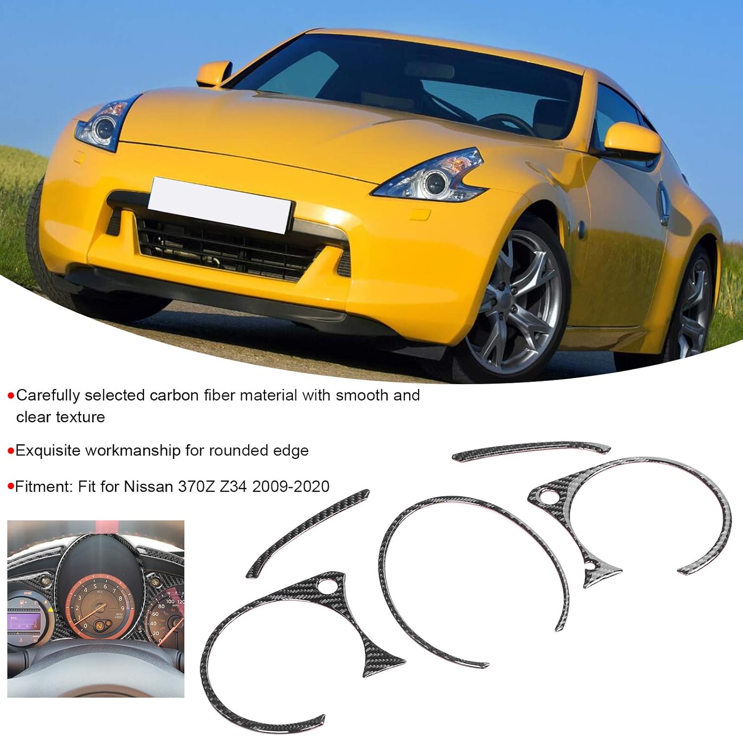 Terisass Para Nissan 370Z Fibra de carbono – Fibra de carbono 370Z – Tablero de instrumentos de tablero de instrumentos, montaje de bisel de