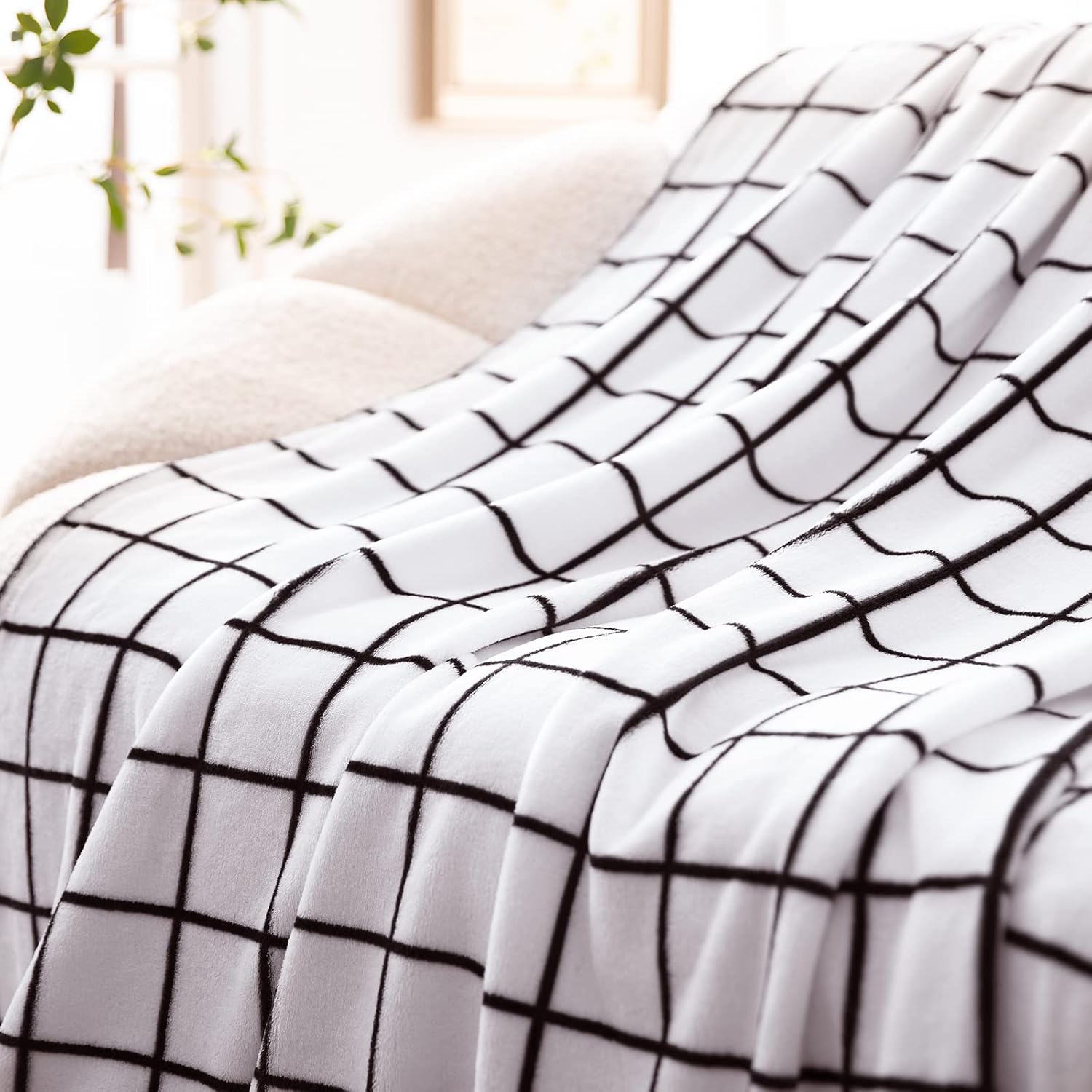 Bertte – Cobija aterciopelada, ultraafelpada, muy suave, con decoración de rayas, para cama tamaño queen