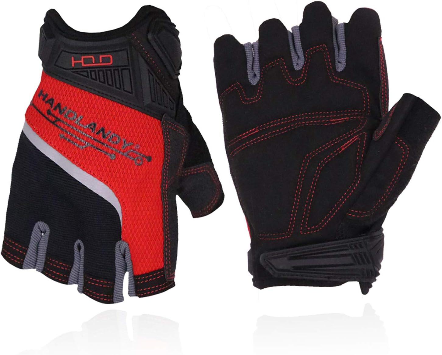 HANDLANDY Guantes de trabajo sin dedos para hombres, guantes de trabajo con agarre de medio dedo, absorben los golpes, transpirables, Uwrist TPR
