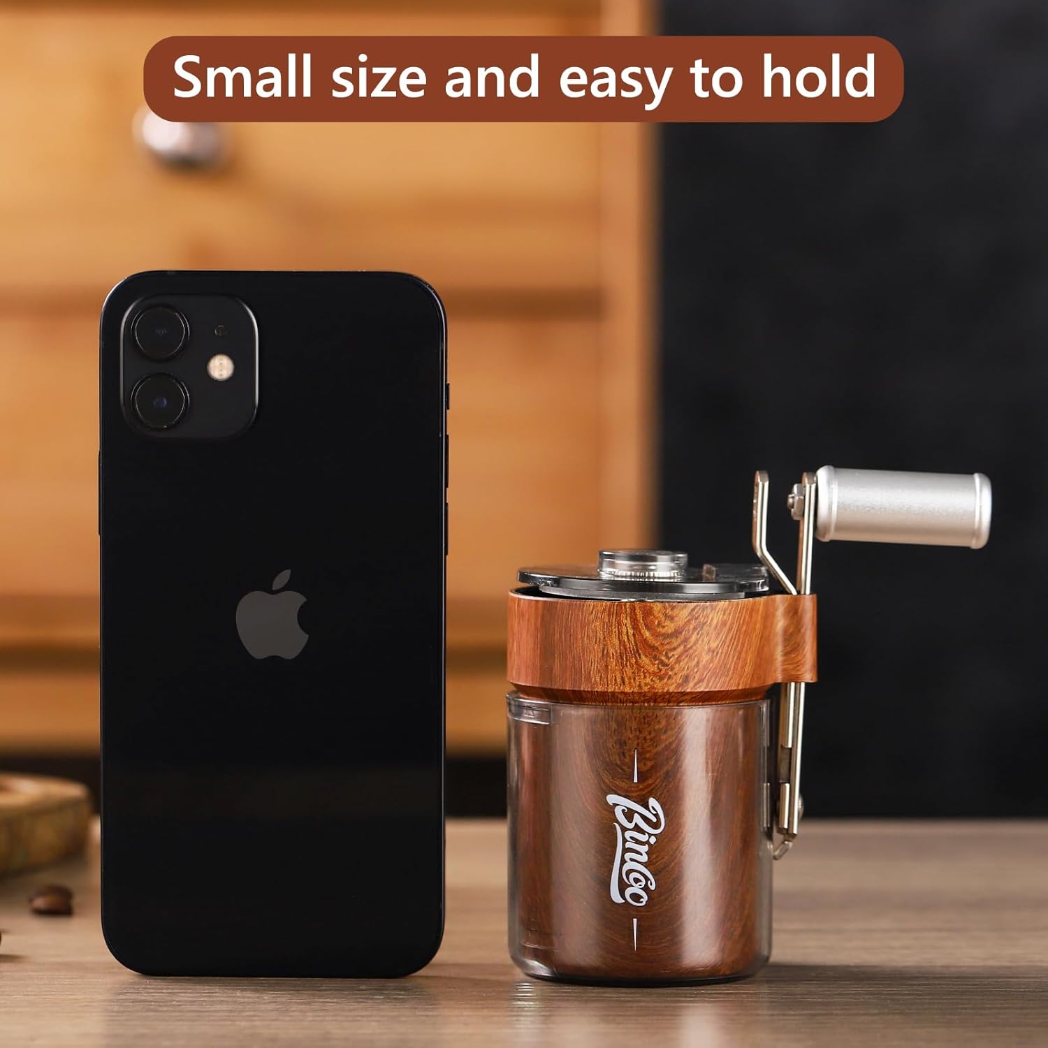 Bincoo Molinillo de café manual con rebabas de acero inoxidable, grosor ajustable, plegable, con bolsa portátil, molinillo de café de mano portátil