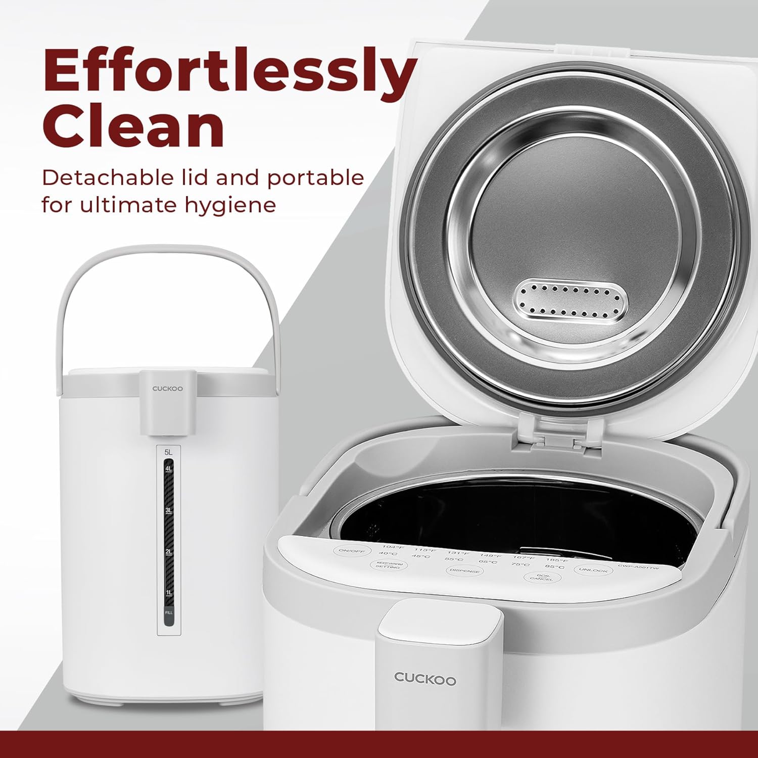 CUCKOO CWP-A501TW  Dispensador y calentador de agua caliente  Dispensación automática y protección contra hervir en seco  Acero inoxidable aislado