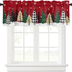 Cortina de cenefa para Ɣrbol de Navidad, cortina roja para ventana de cocina, cortina corta con bolsillo para barra, cenefa para sala de estar, Cortina de cenefa para Ɣrbol de Navidad, cortina roja para ventana de cocina, cortina corta con bolsillo para barra, cenefa para sala de estar,