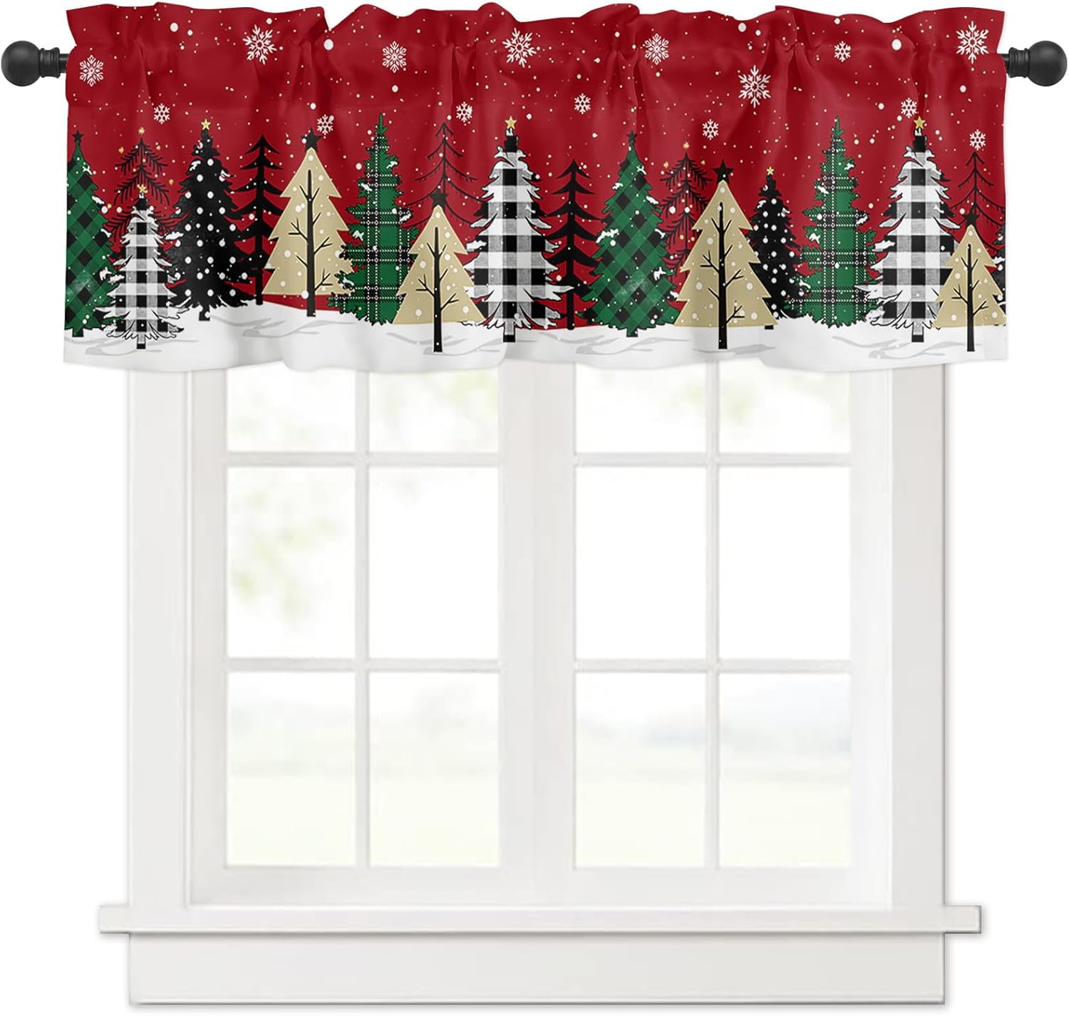 Cortina de cenefa para árbol de Navidad, cortina roja para ventana de cocina, cortina corta con bolsillo para barra, cenefa para sala de estar,